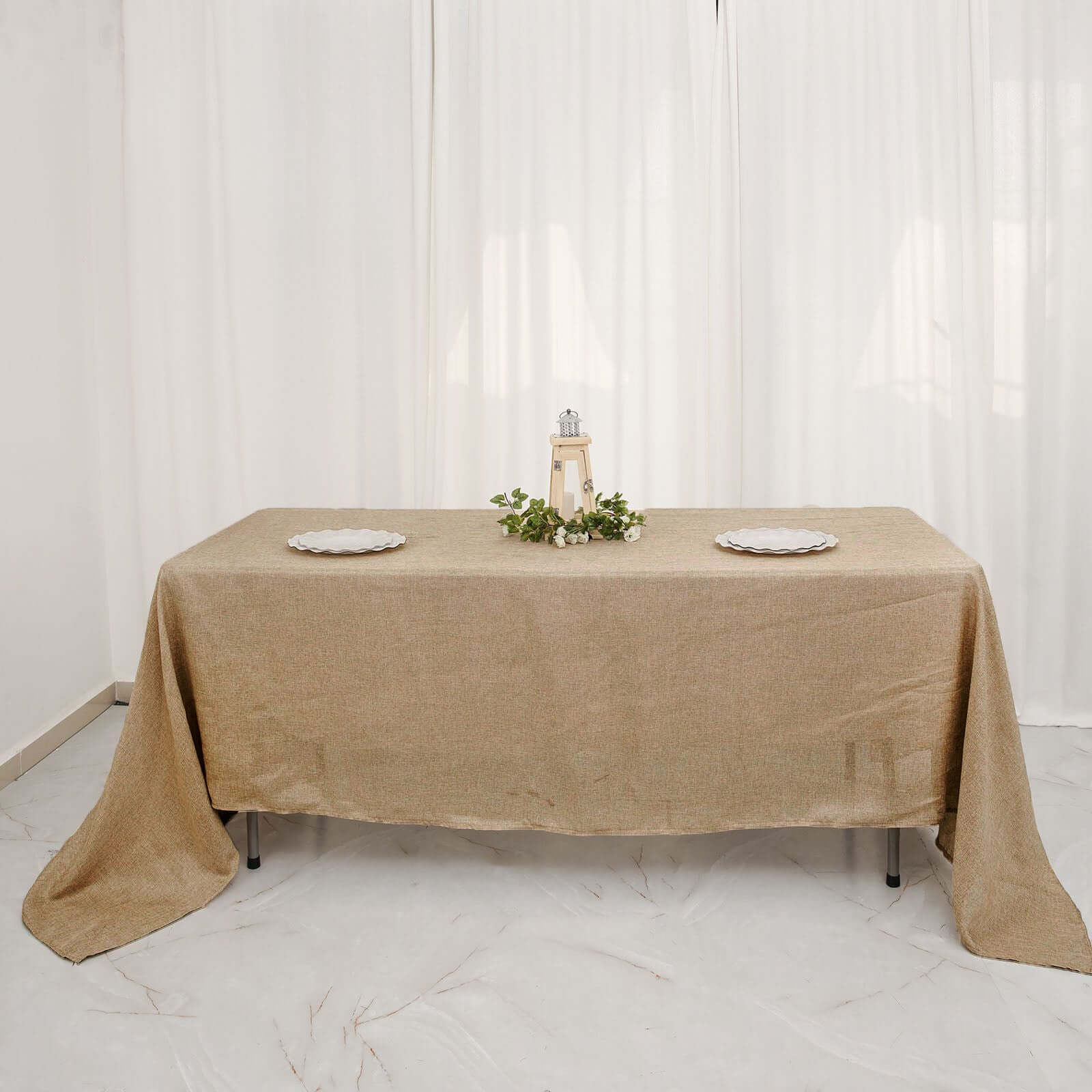 Faux Burlap Jute Rectangle Tablecloth 60"x126" Natural - Rustic Table Linen for Events - Image 6