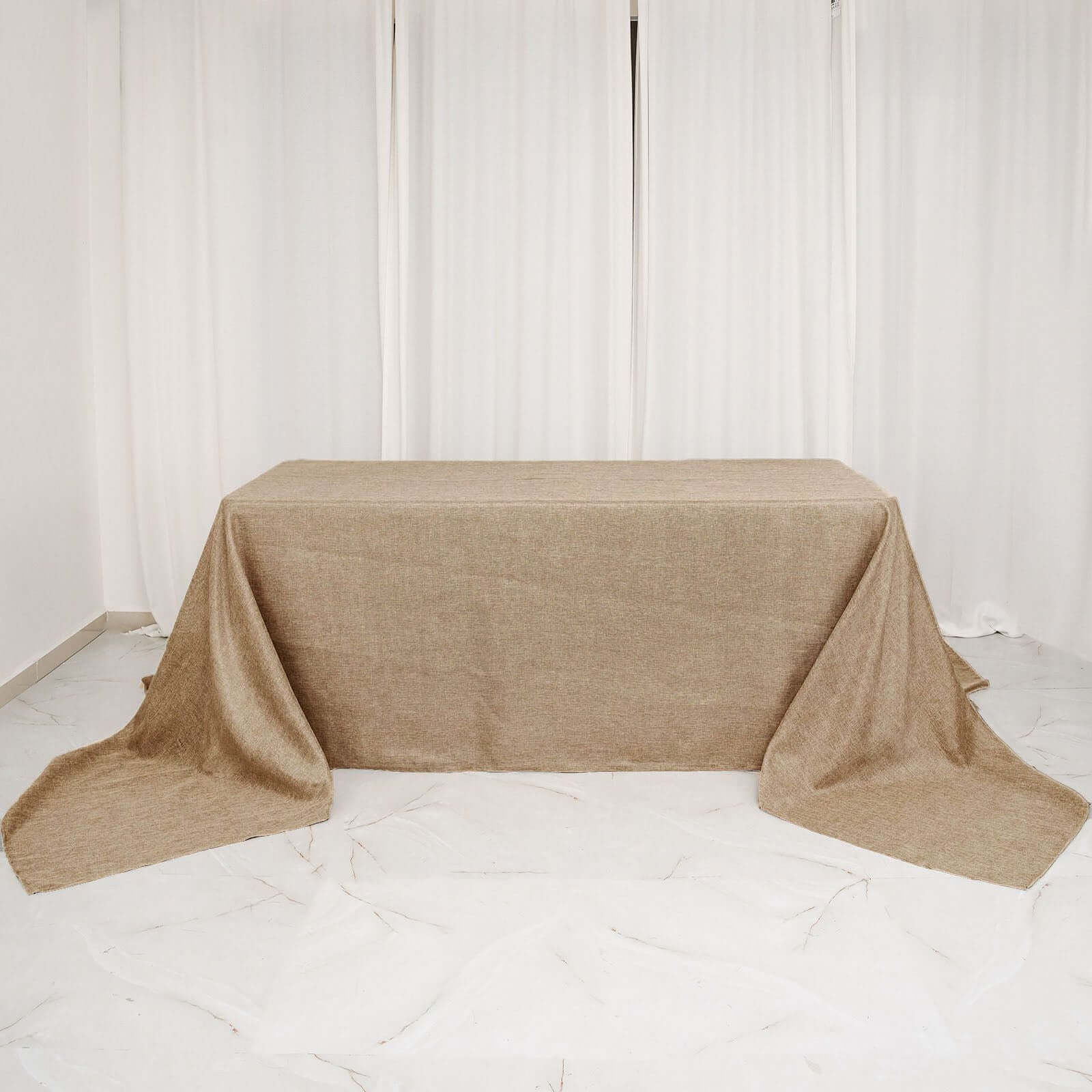 Faux Burlap Jute Rectangle Tablecloth 90"x156" Natural - Rustic Seamless Table Linen for Events