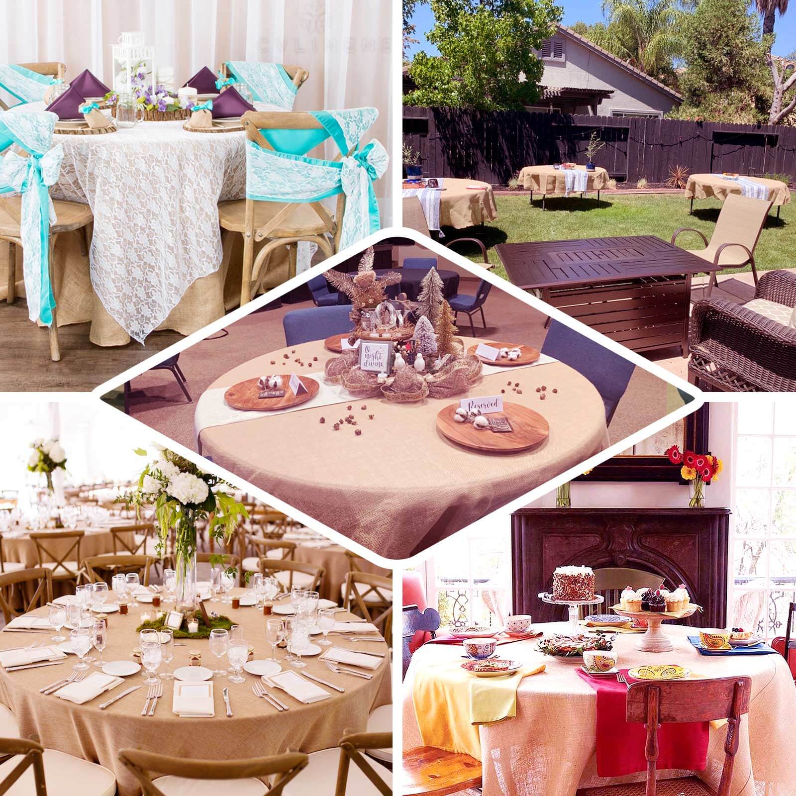 Faux Burlap Jute Round Tablecloth 90" Natural - Rustic Table Linen for Events - Image 5