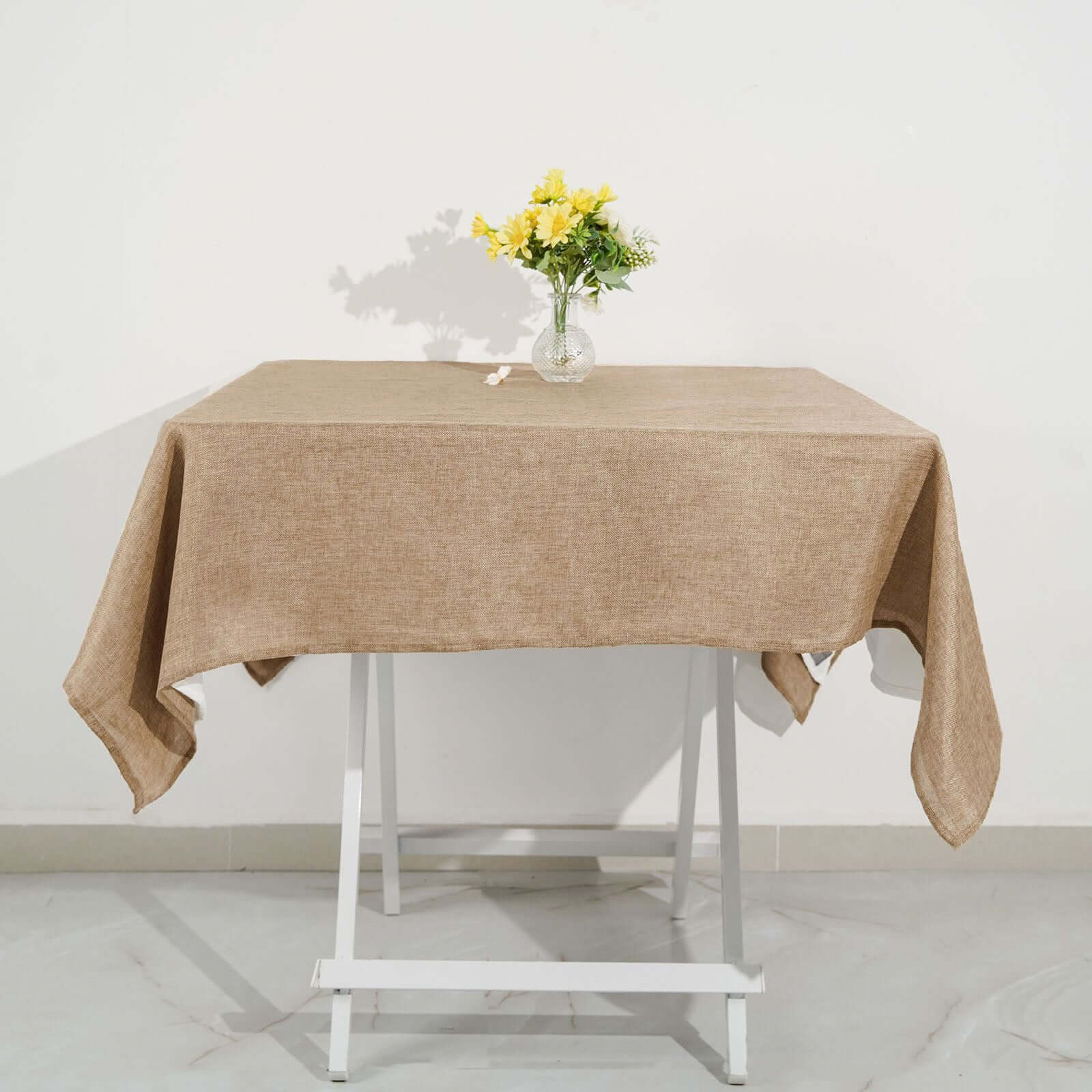Faux Burlap Jute Square Tablecloth 54"x54" Natural - Rustic Table Linen for Events - Image 2