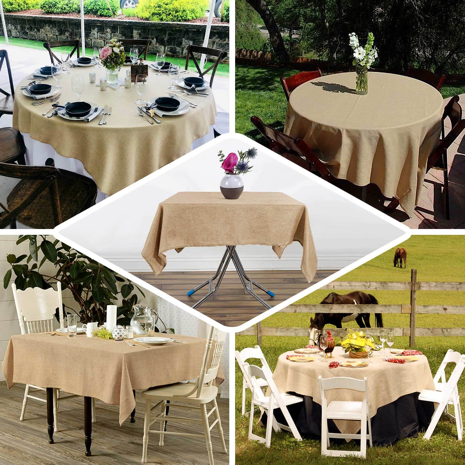 Faux Burlap Jute Square Tablecloth 54"x54" Natural - Rustic Table Linen for Events - Image 4