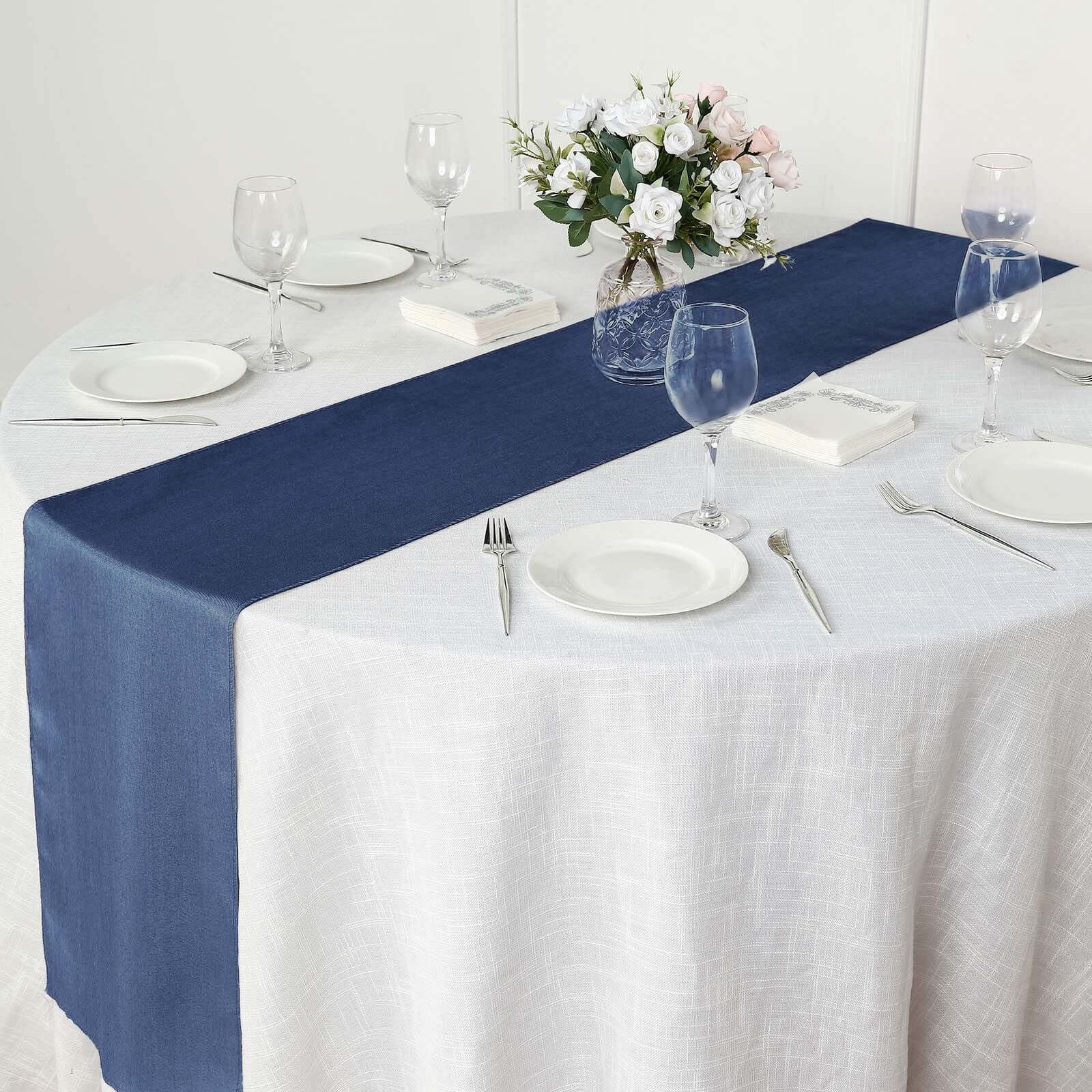 Faux Denim Polyester Table Runner 14"x108" Dark Denim Blue - Modern Dining Table Linen - Image 7