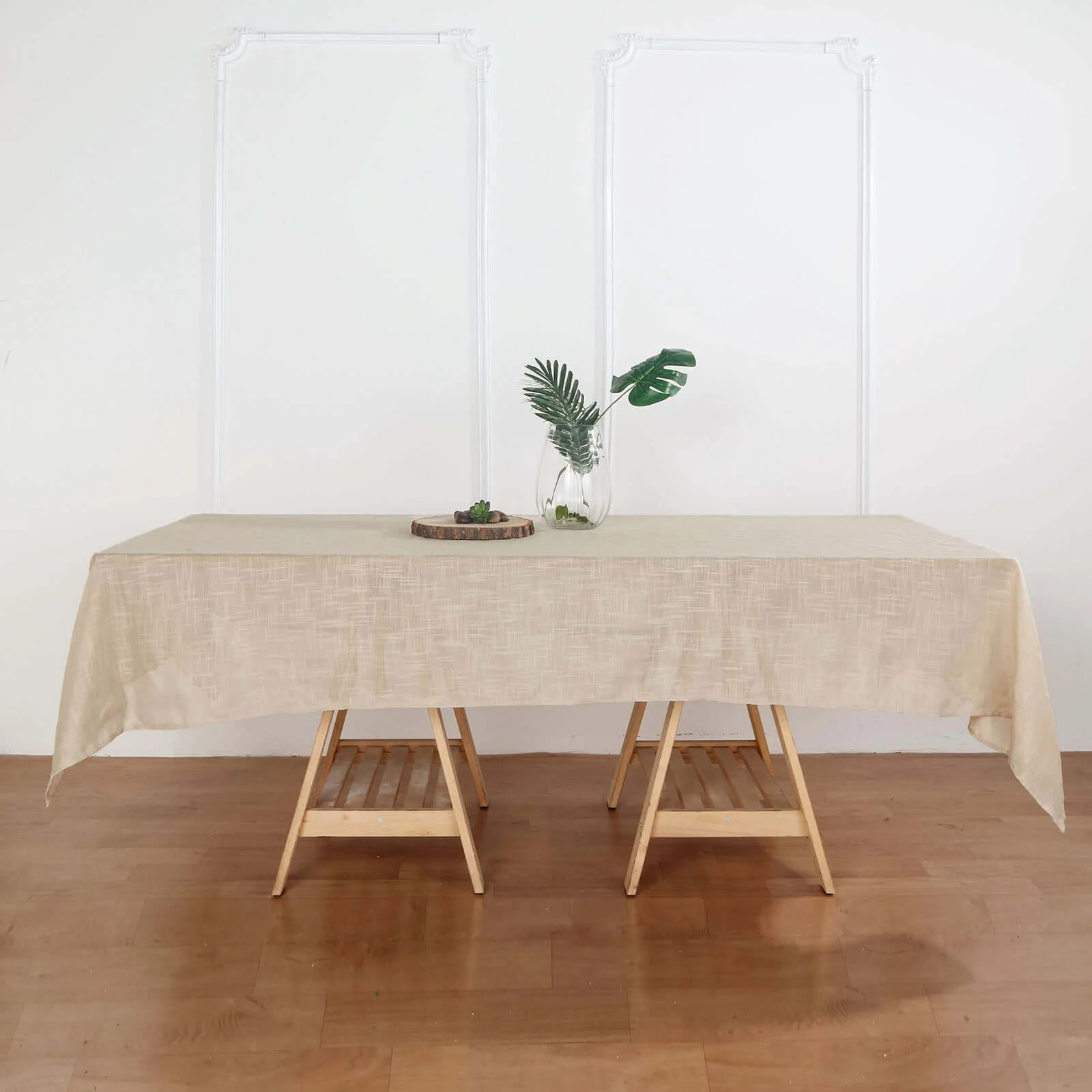 Faux Linen Rectangular Tablecloth 60"x102" Beige - Slubby Textured & Wrinkle Resistant Table Cover - Image 3