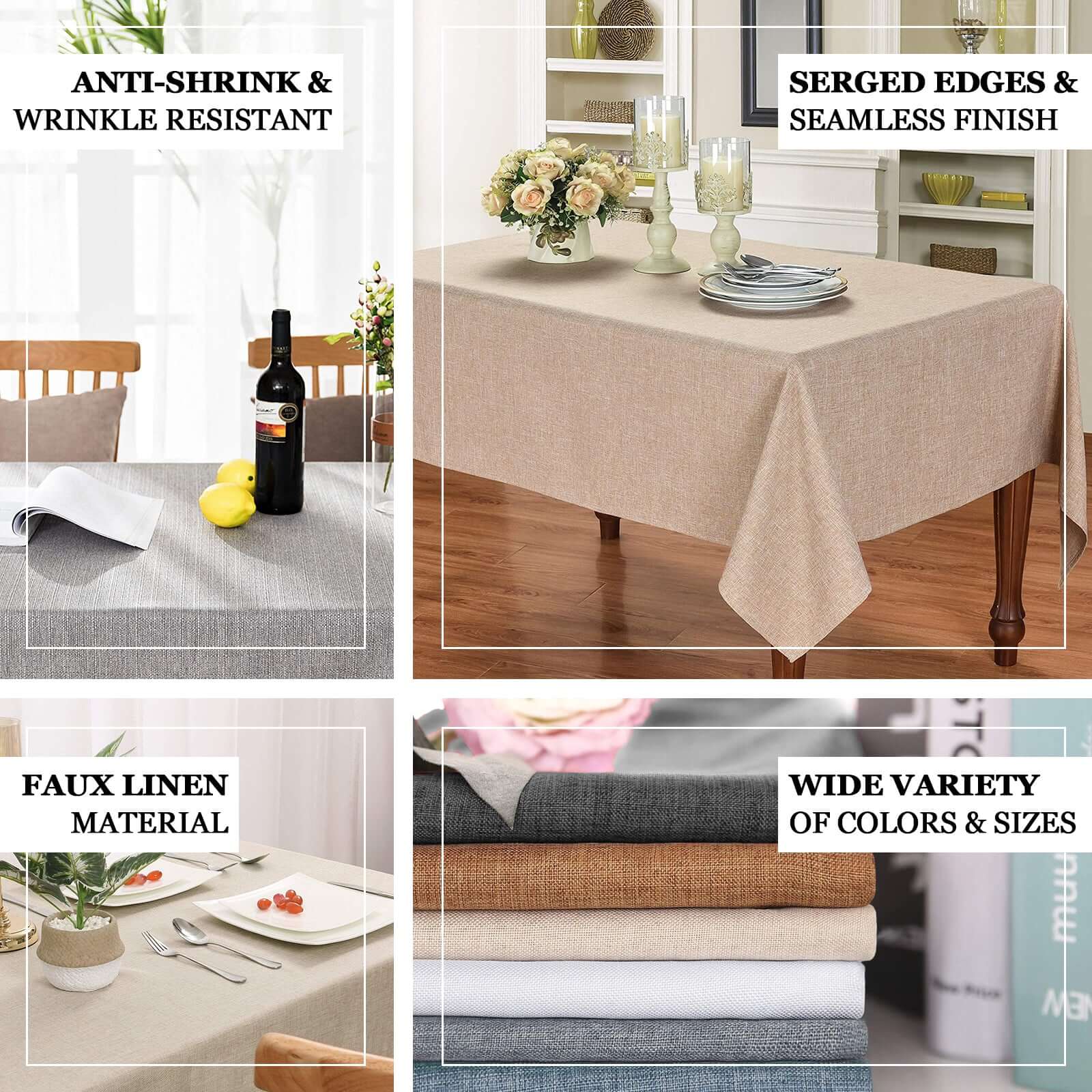 Faux Linen Rectangular Tablecloth 60"x102" White - Slubby Textured & Wrinkle Resistant Table Cover for Stylish Event Settings - Image 4