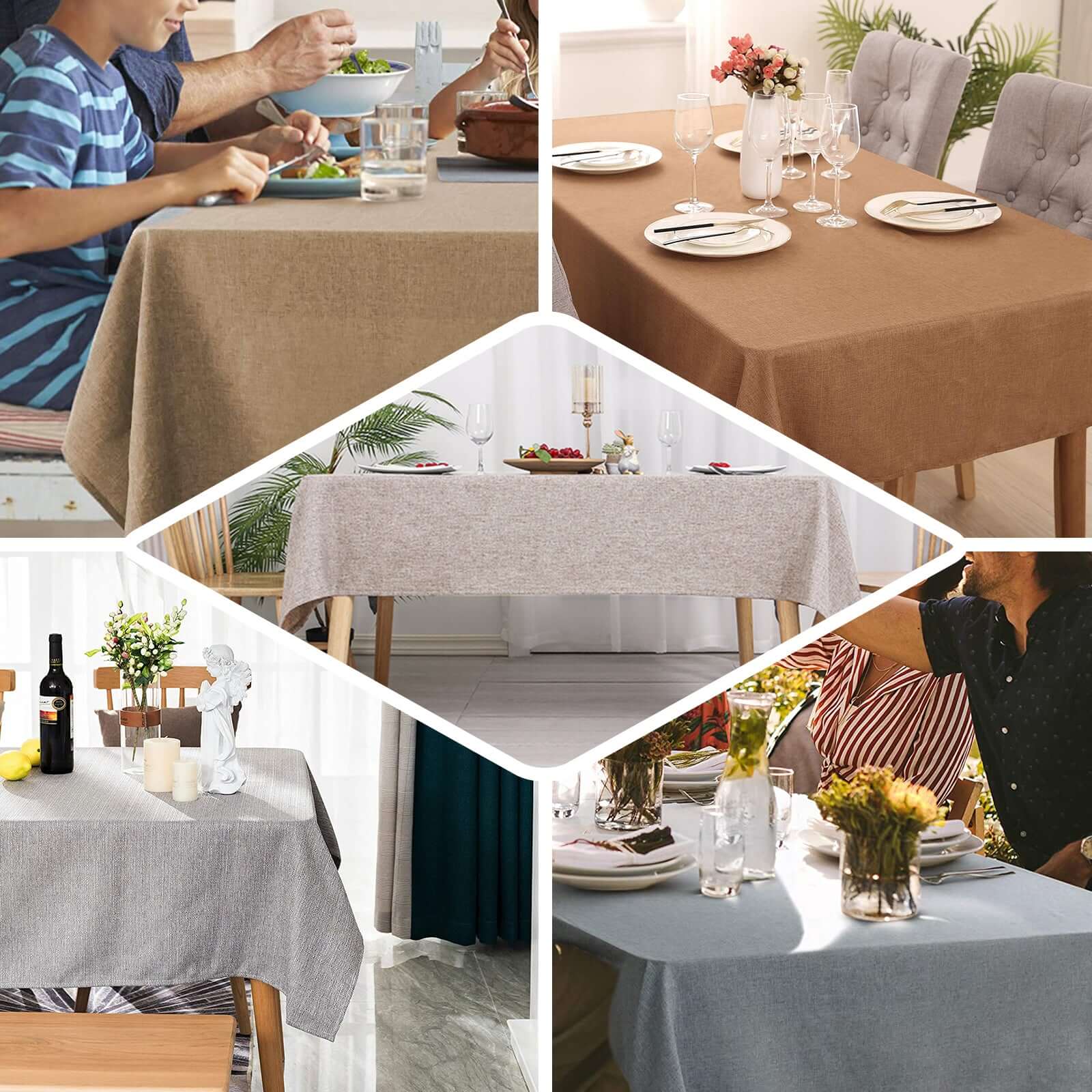 Faux Linen Rectangular Tablecloth 60"x102" White - Slubby Textured & Wrinkle Resistant Table Cover for Stylish Event Settings - Image 5