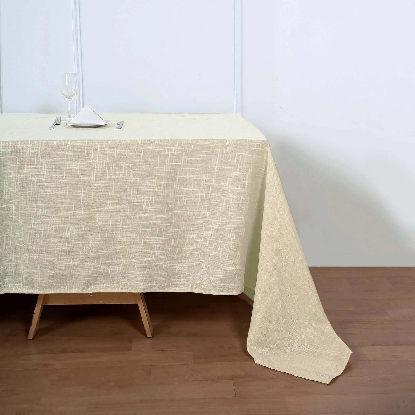 Faux Linen Rectangular Tablecloth 90"x132" Beige with Slubby Textured - Wrinkle Resistant & Seamless Table Cover - Image 2