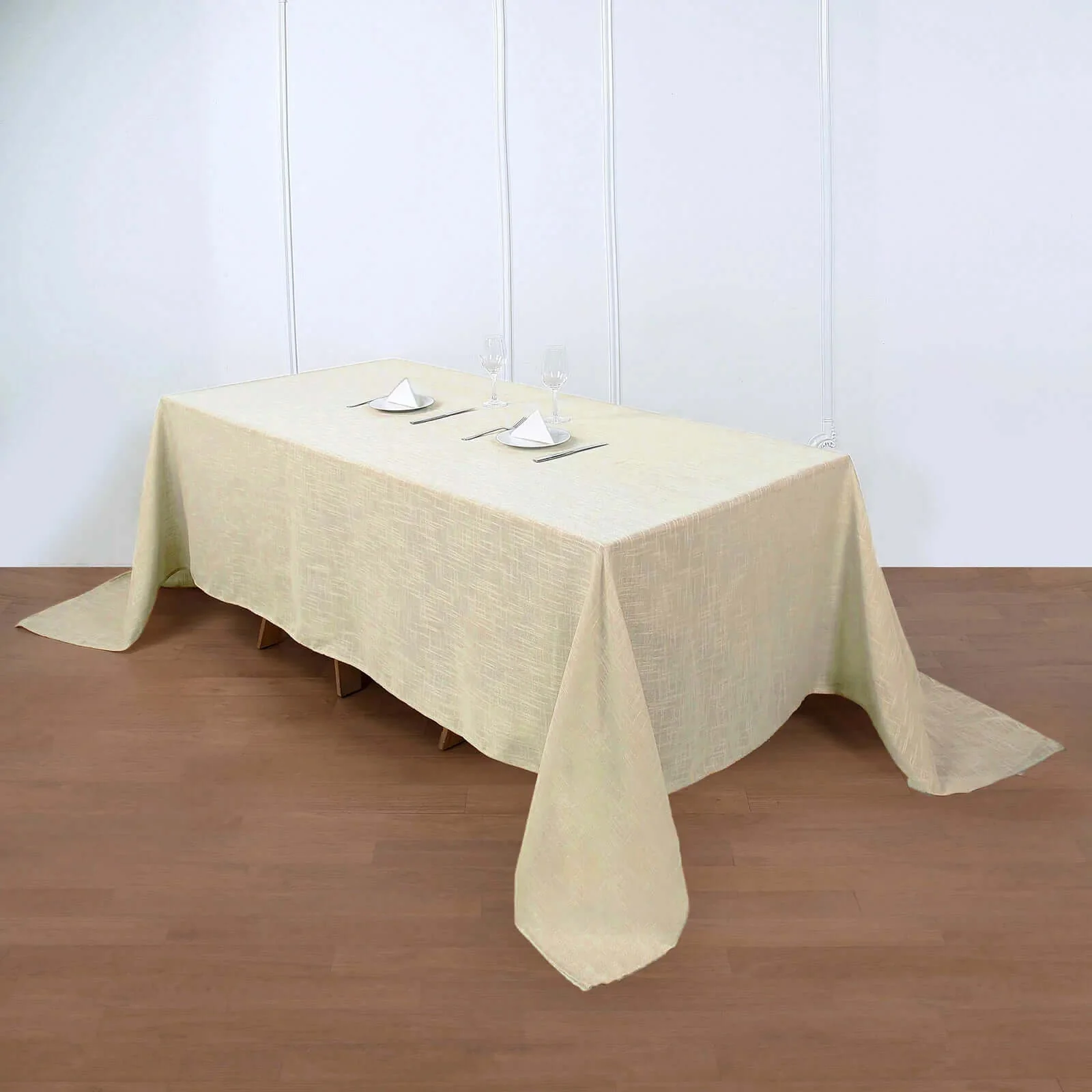 Faux Linen Rectangular Tablecloth 90"x132" Beige with Slubby Textured - Wrinkle Resistant & Seamless Table Cover - Image 3