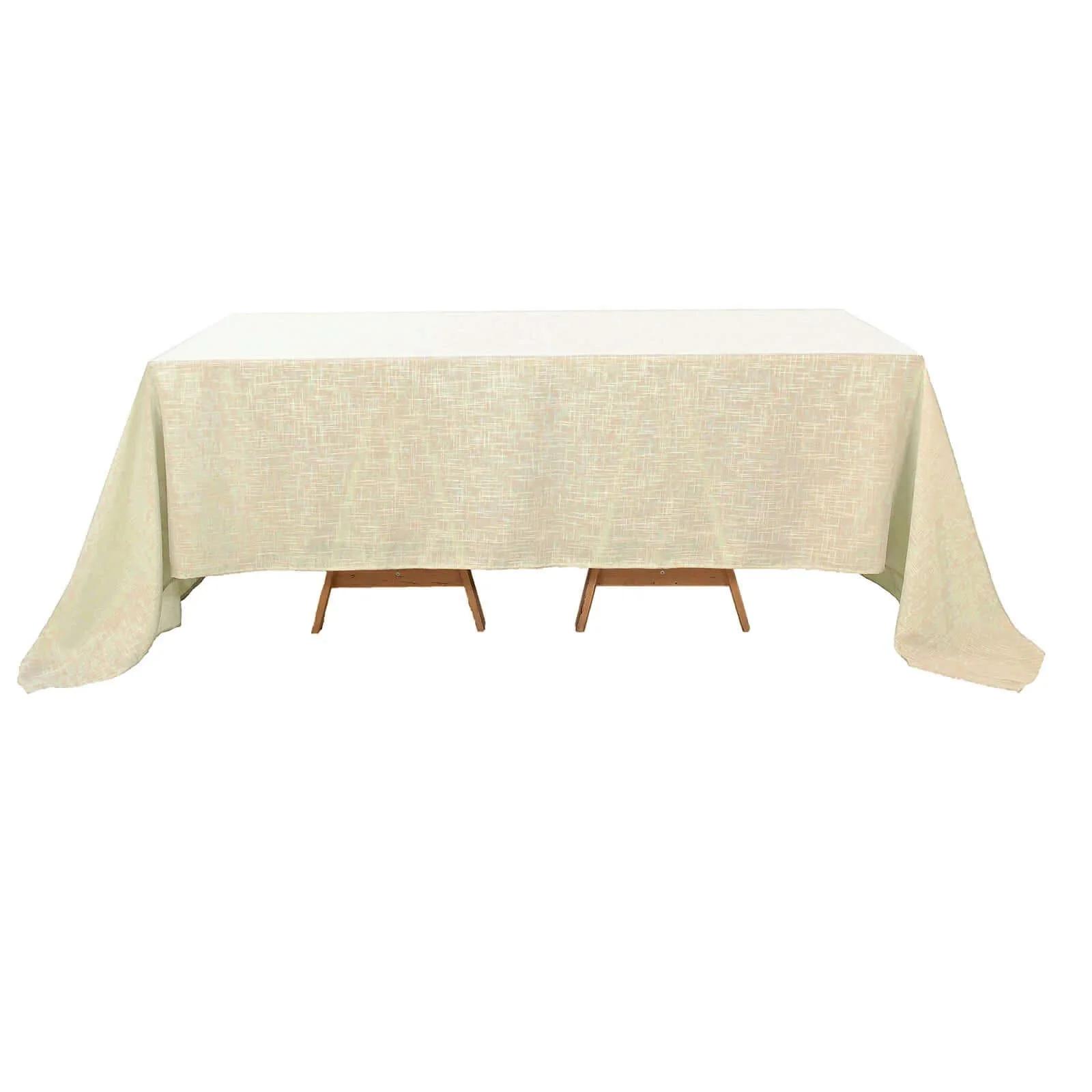 Faux Linen Rectangular Tablecloth 90"x132" Beige with Slubby Textured - Wrinkle Resistant & Seamless Table Cover - Image 6