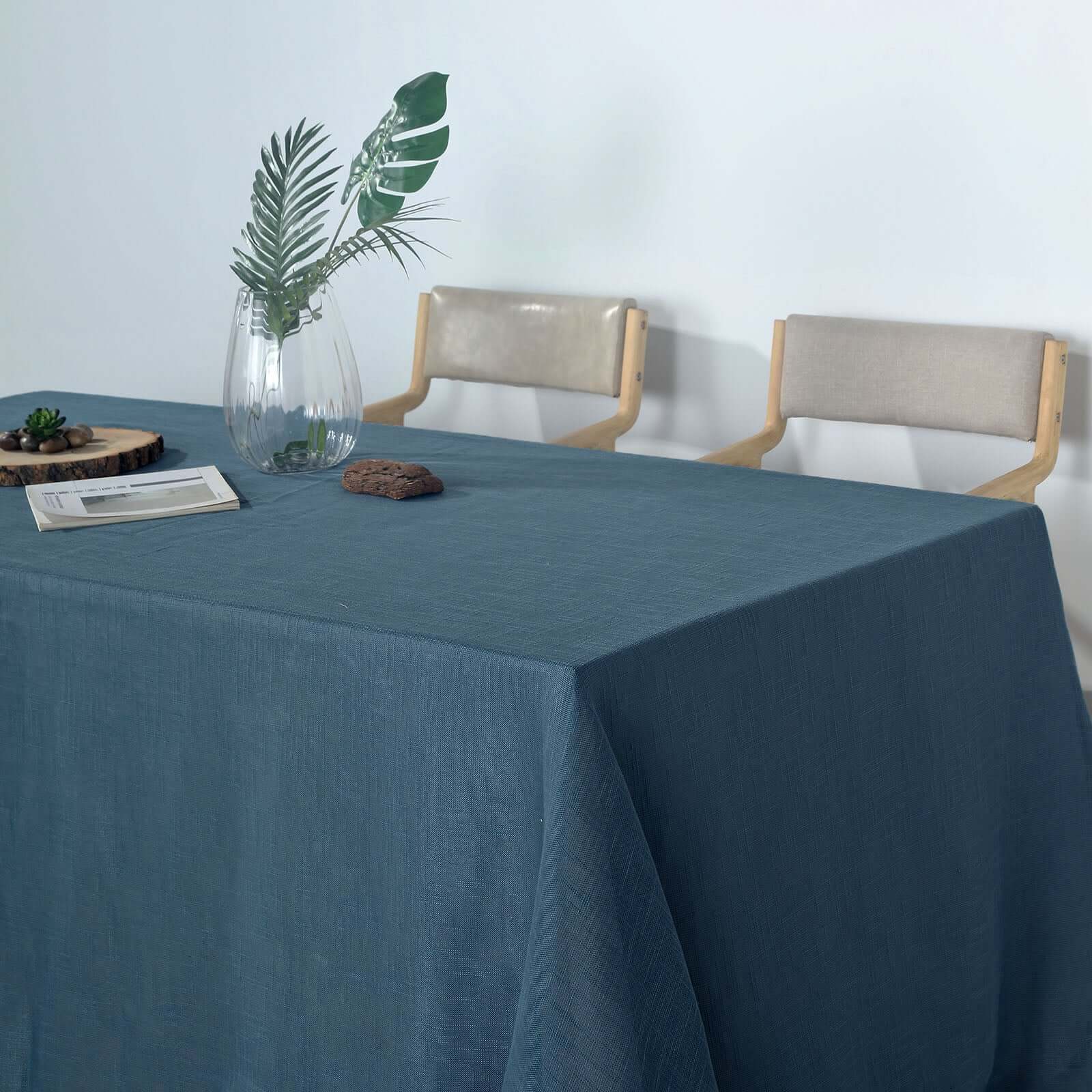 Faux Linen Rectangular Tablecloth 90"x132" Blue with Slubby Textured - Wrinkle Resistant & Seamless Table Cover - Image 6