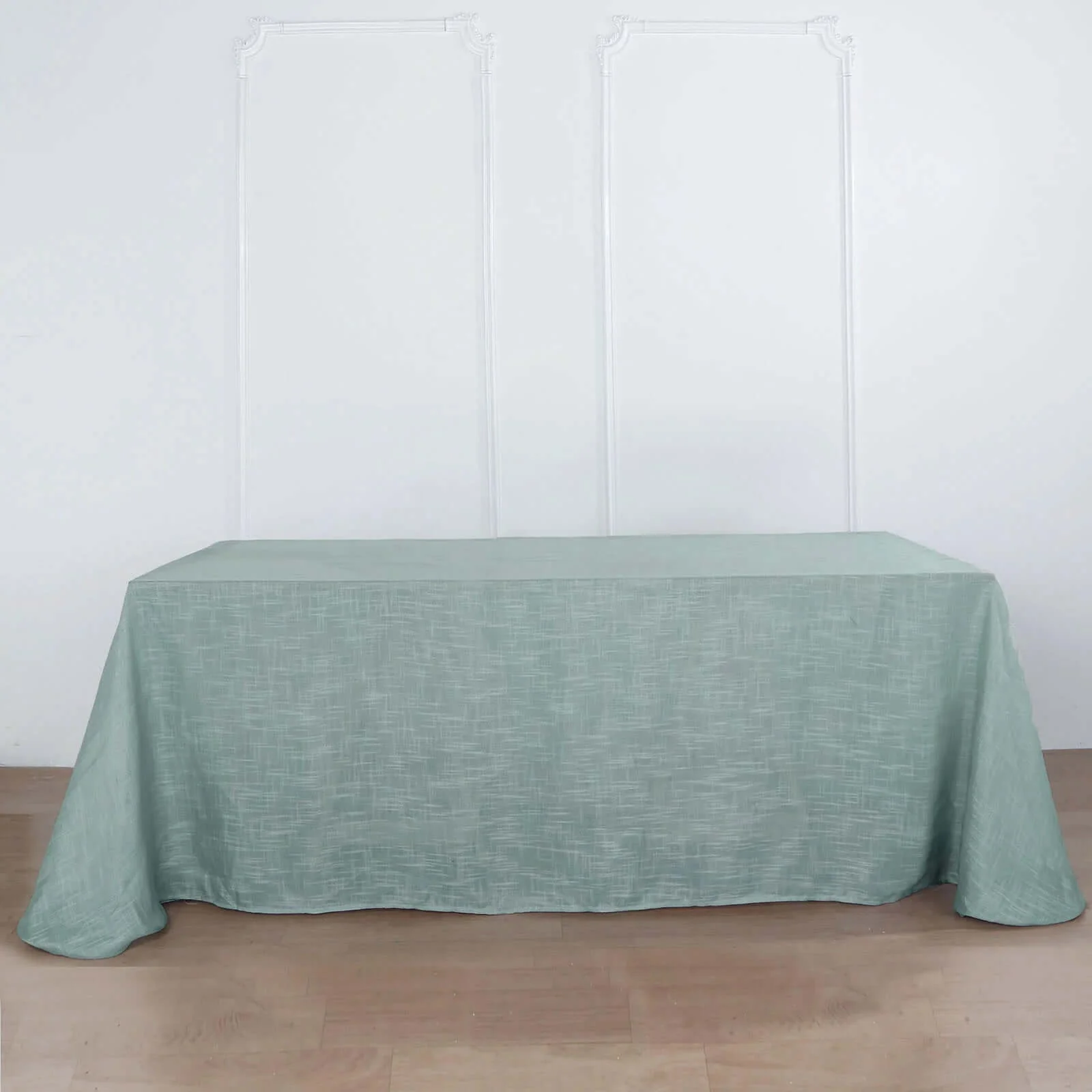 Faux Linen Rectangular Tablecloth 90"x132" Dusty Blue with Slubby Textured - Wrinkle Resistant & Seamless Table Cover