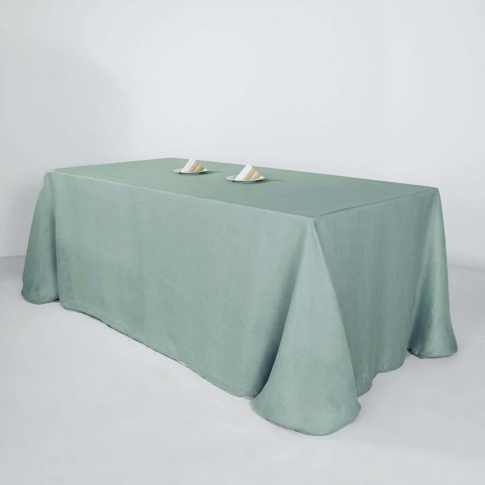 Faux Linen Rectangular Tablecloth 90"x132" Dusty Blue with Slubby Textured - Wrinkle Resistant & Seamless Table Cover - Image 6