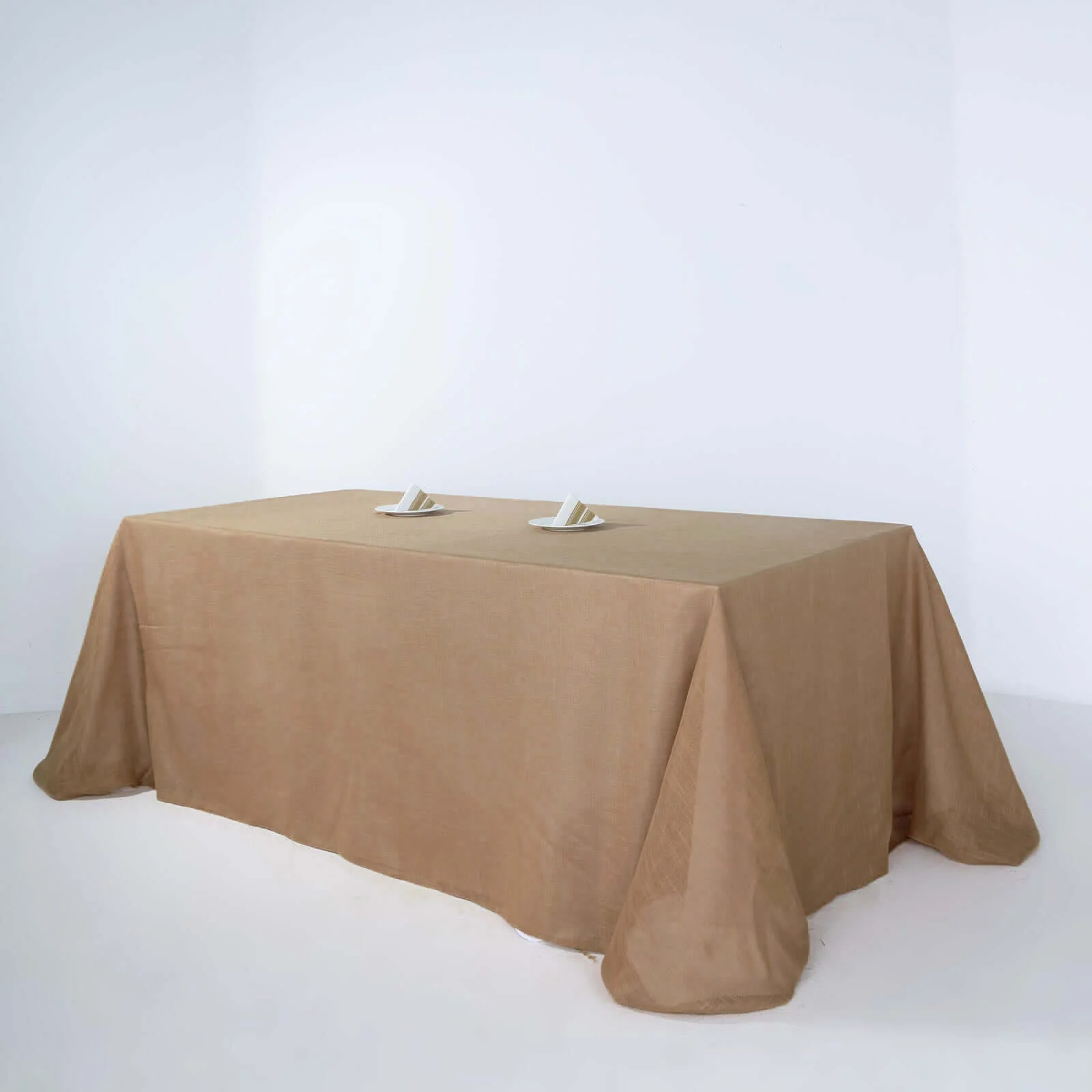 Faux Linen Rectangular Tablecloth 90"x132" Natural with Slubby Textured - Wrinkle Resistant & Seamless Table Cover - Image 3
