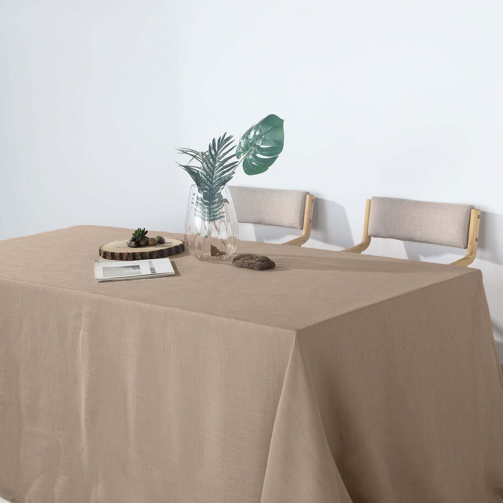 Faux Linen Rectangular Tablecloth 90"x132" Taupe with Slubby Textured - Wrinkle Resistant & Seamless Table Cover - Image 3
