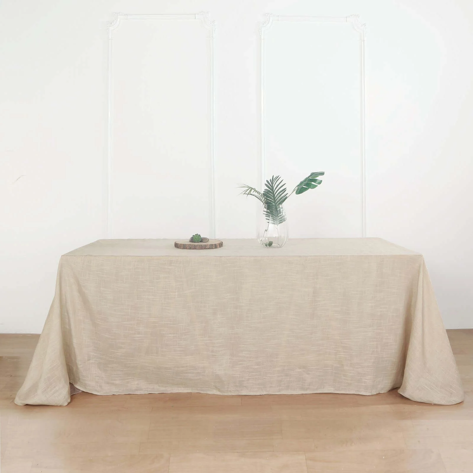 Faux Linen Rectangular Tablecloth 90"x156" Beige with Slubby Textured - Wrinkle Resistant & Seamless Table Cover - Image 2