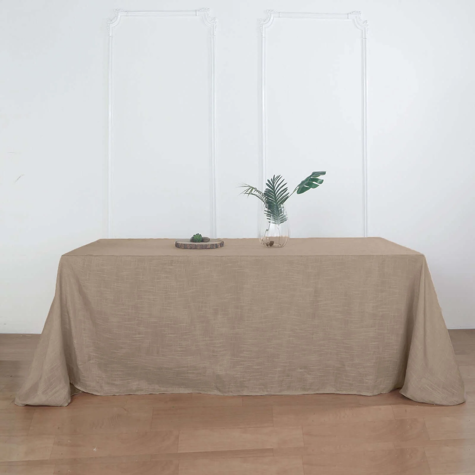 Faux Linen Rectangular Tablecloth 90"x156" Taupe with Slubby Textured - Wrinkle Resistant & Seamless Table Cover - Image 2