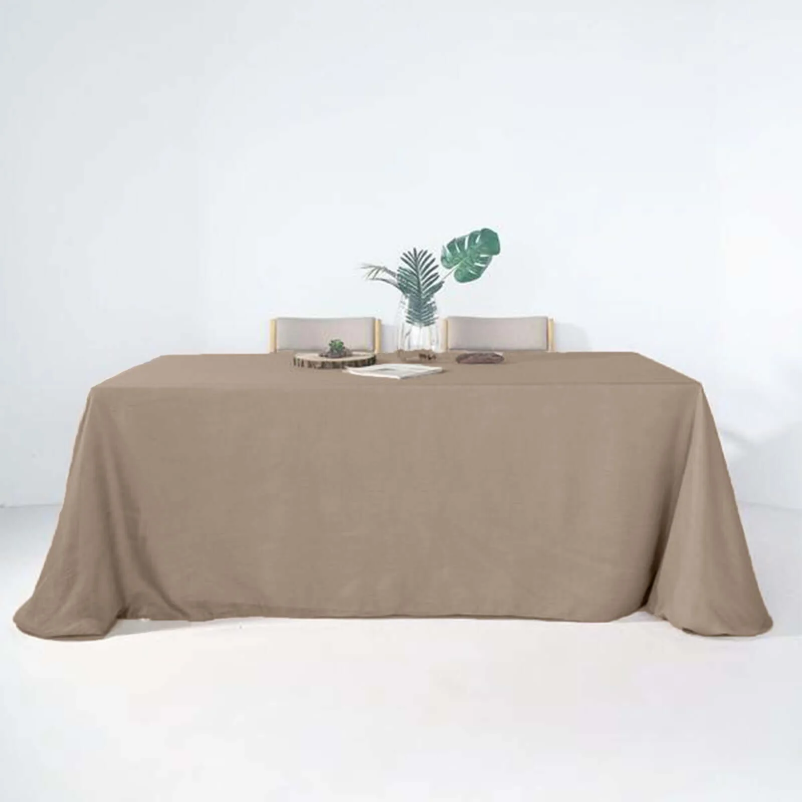 Faux Linen Rectangular Tablecloth 90"x156" Taupe with Slubby Textured - Wrinkle Resistant & Seamless Table Cover - Image 3