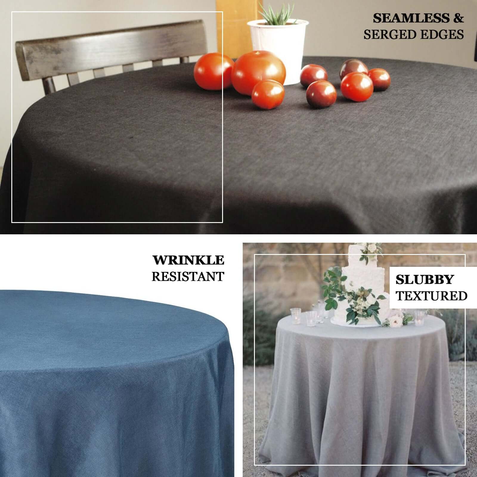 Faux Linen Round Tablecloth 108" White - Slubby Textured & Wrinkle Resistant Table Cover for Weddings and Special Events - Image 3