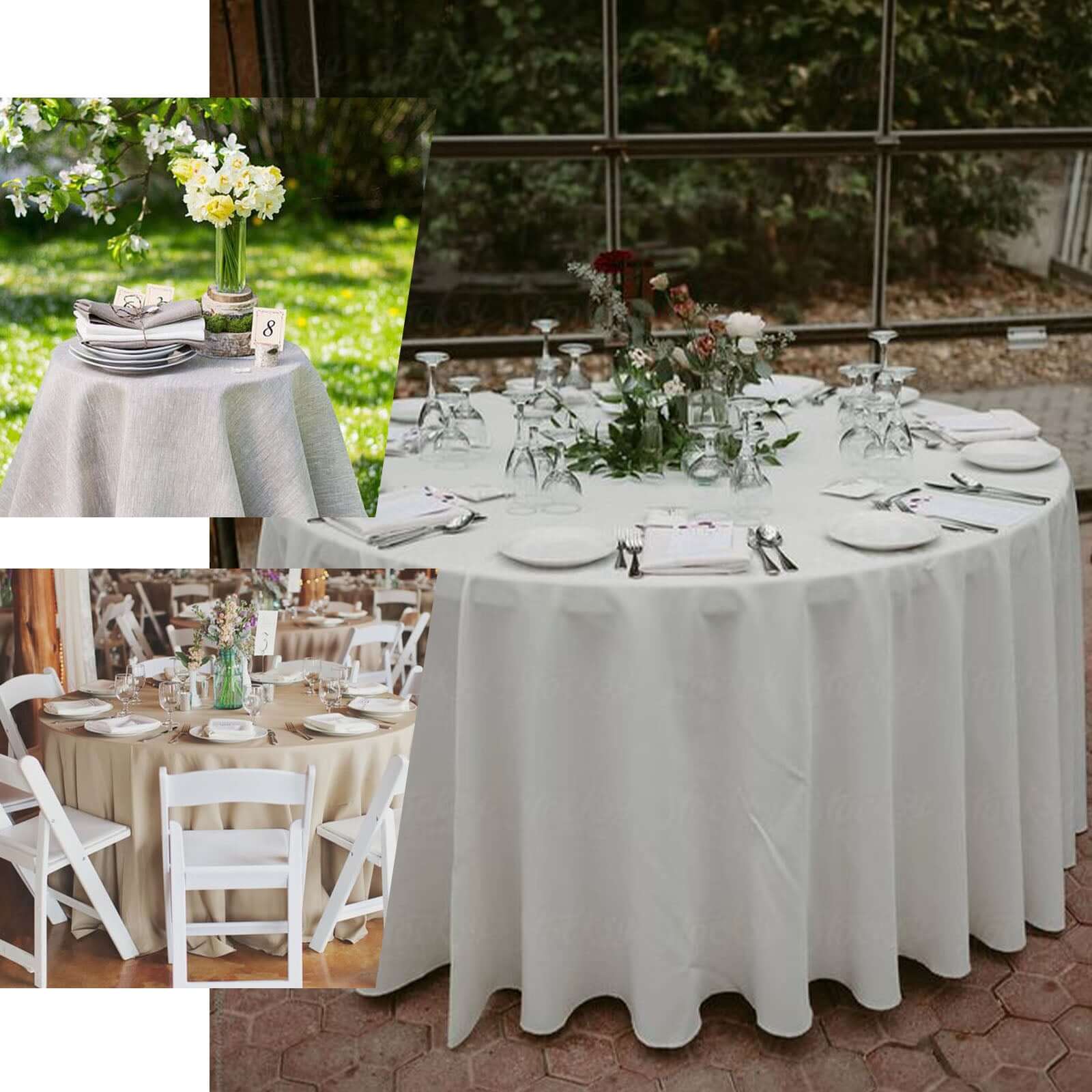 Faux Linen Round Tablecloth 108" White - Slubby Textured & Wrinkle Resistant Table Cover for Weddings and Special Events - Image 4