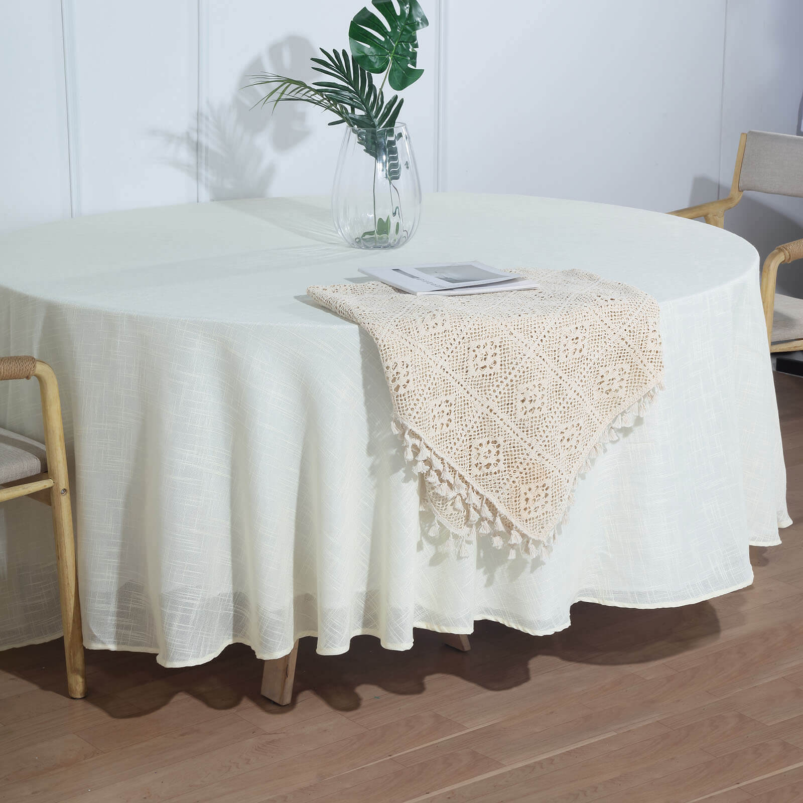 Faux Linen Round Tablecloth 108" White - Slubby Textured & Wrinkle Resistant Table Cover for Weddings and Special Events - Image 7