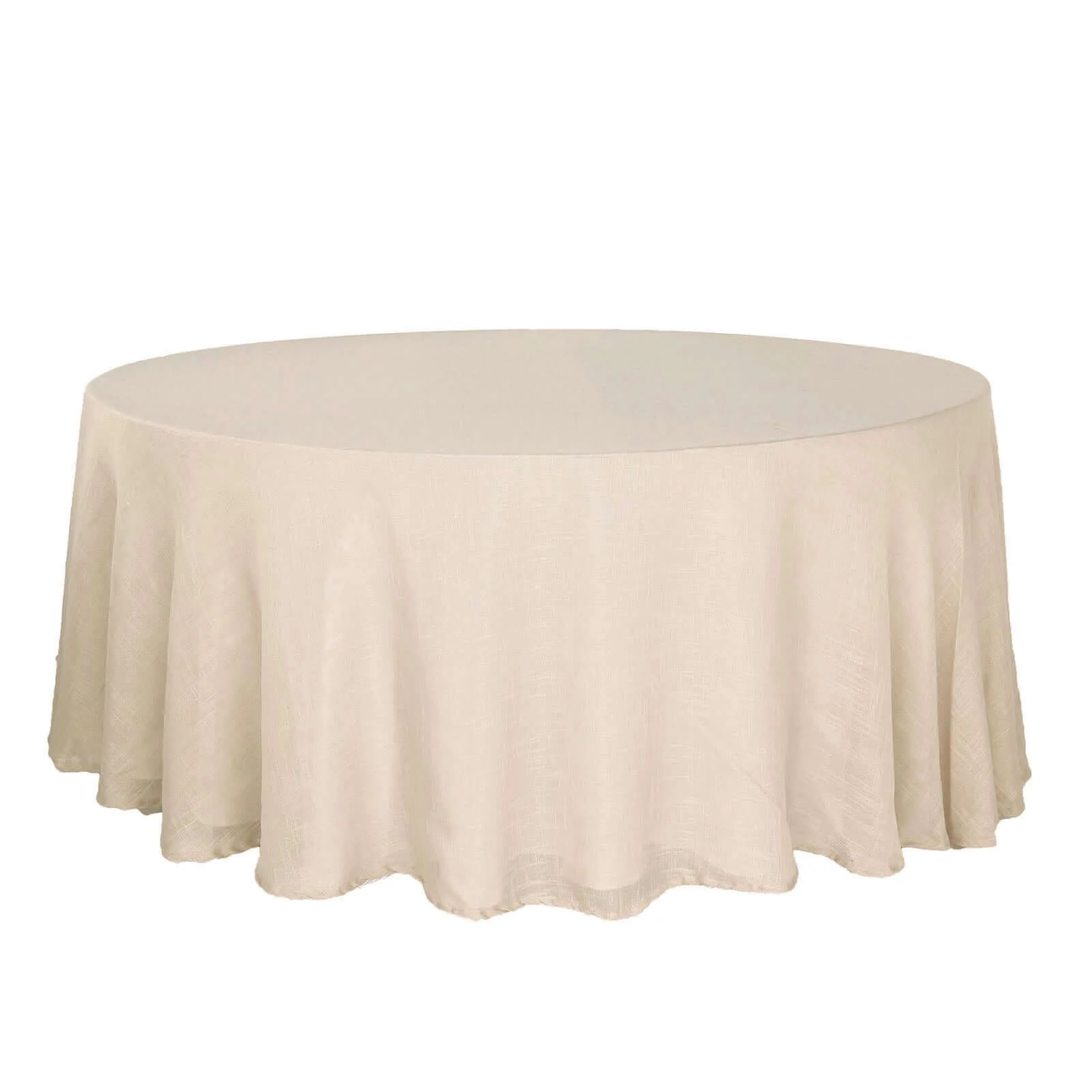 Faux Linen Round Tablecloth 120" Beige with Slubby Textured - Wrinkle Resistant & Seamless Table Cover - Image 7