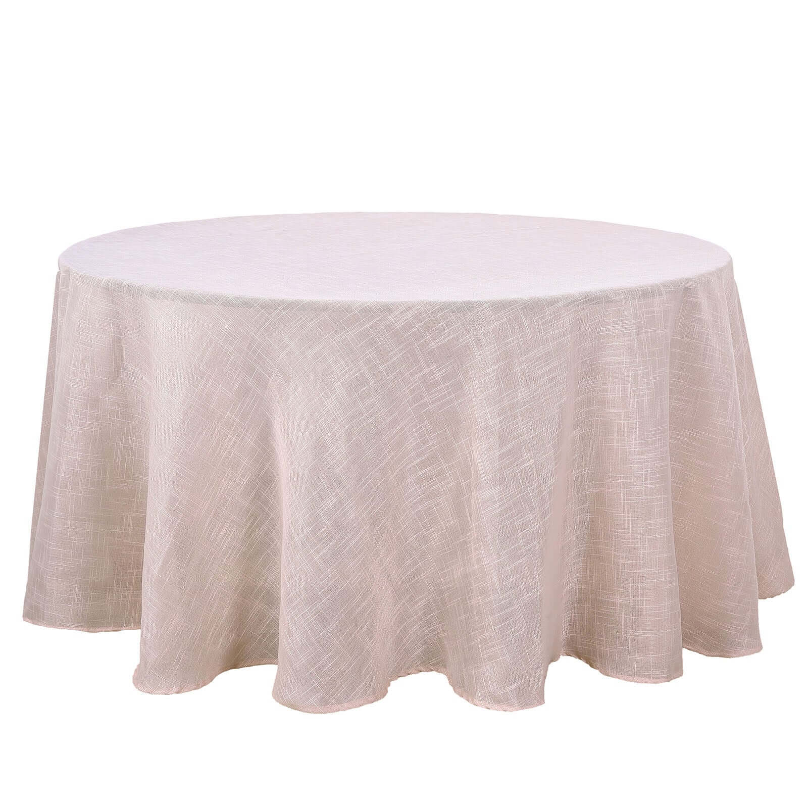 Faux Linen Round Tablecloth 120" Blush with Slubby Textured - Wrinkle Resistant & Seamless Table Cover - Image 4