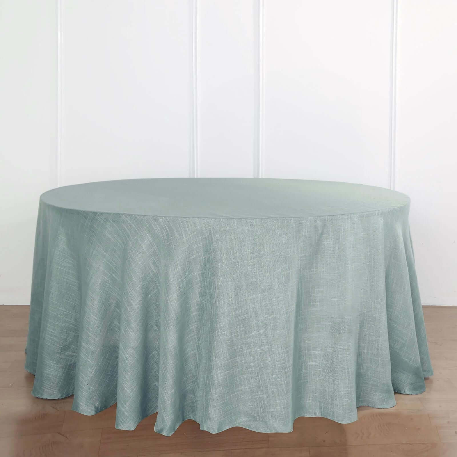 Faux Linen Round Tablecloth 120" Dusty Blue with Slubby Textured - Wrinkle Resistant & Seamless Table Cover