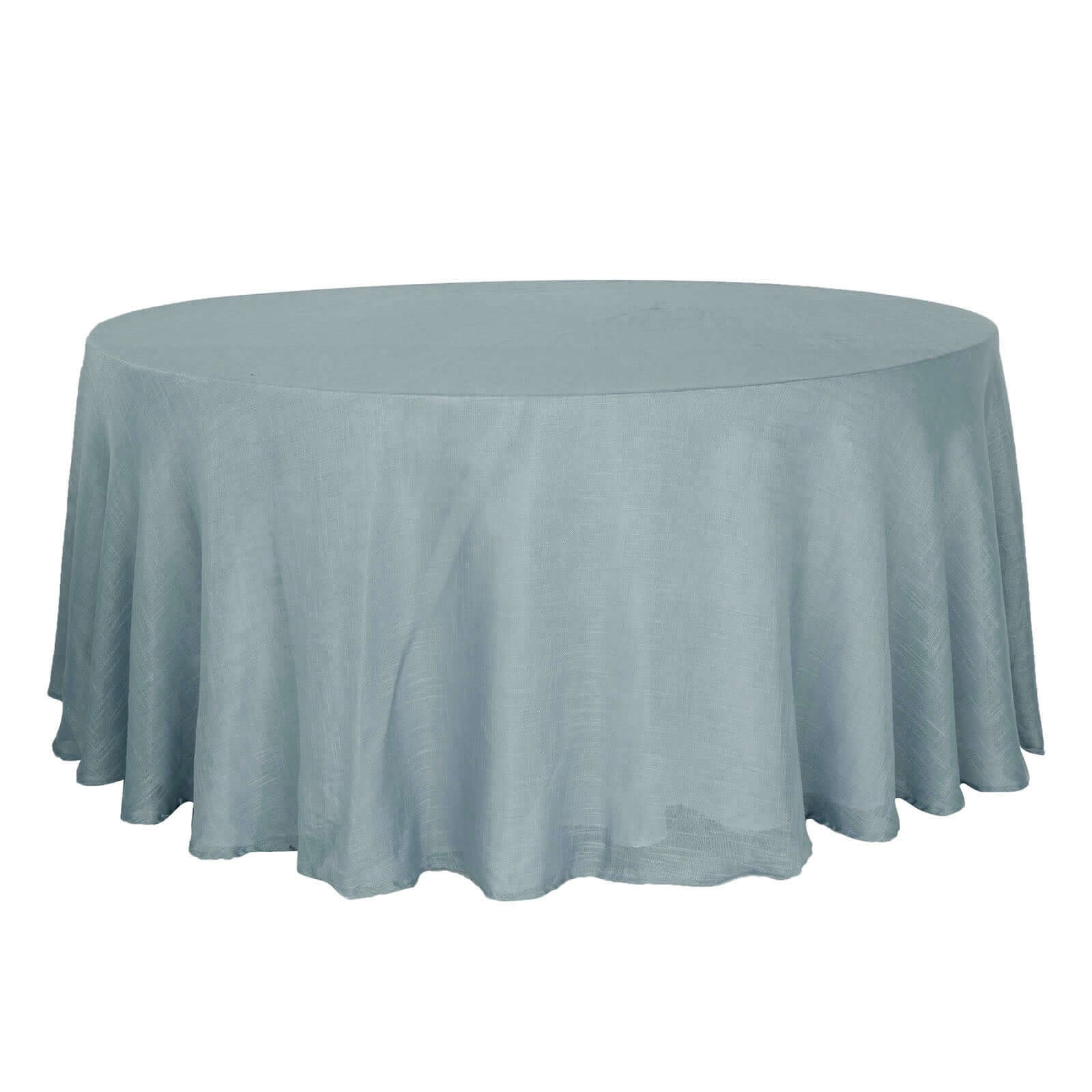 Faux Linen Round Tablecloth 120" Dusty Blue with Slubby Textured - Wrinkle Resistant & Seamless Table Cover - Image 6
