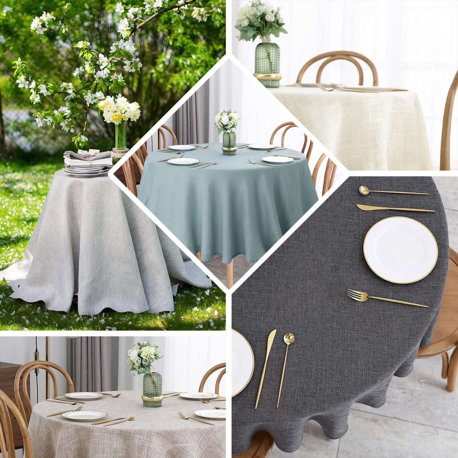 Faux Linen Round Tablecloth 120" Taupe with Slubby Textured - Wrinkle Resistant & Seamless Table Cover - Image 3