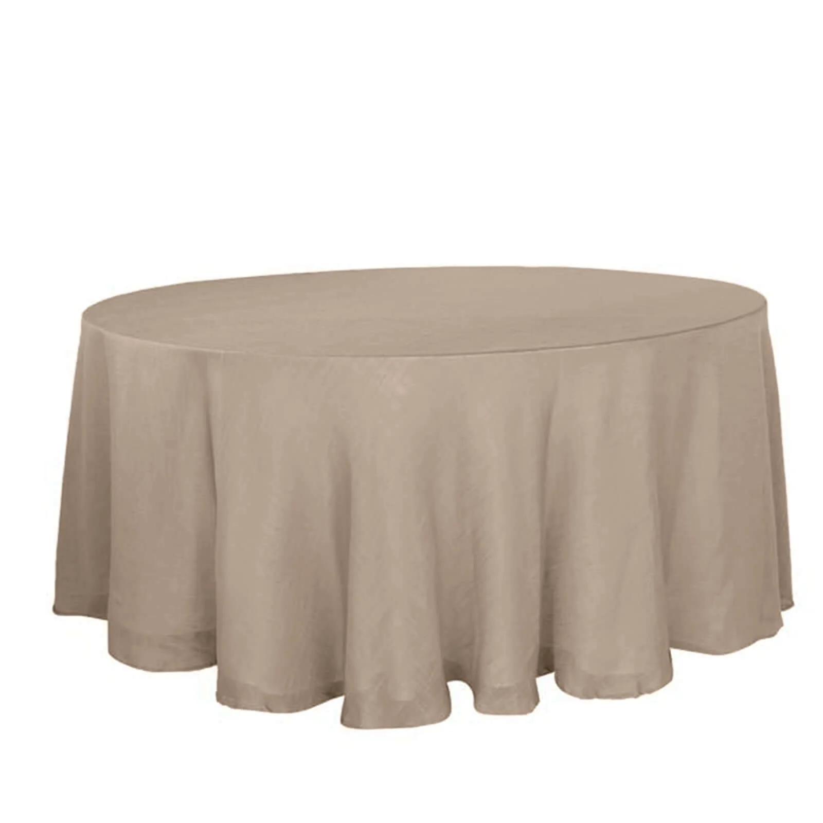Faux Linen Round Tablecloth 120" Taupe with Slubby Textured - Wrinkle Resistant & Seamless Table Cover - Image 4