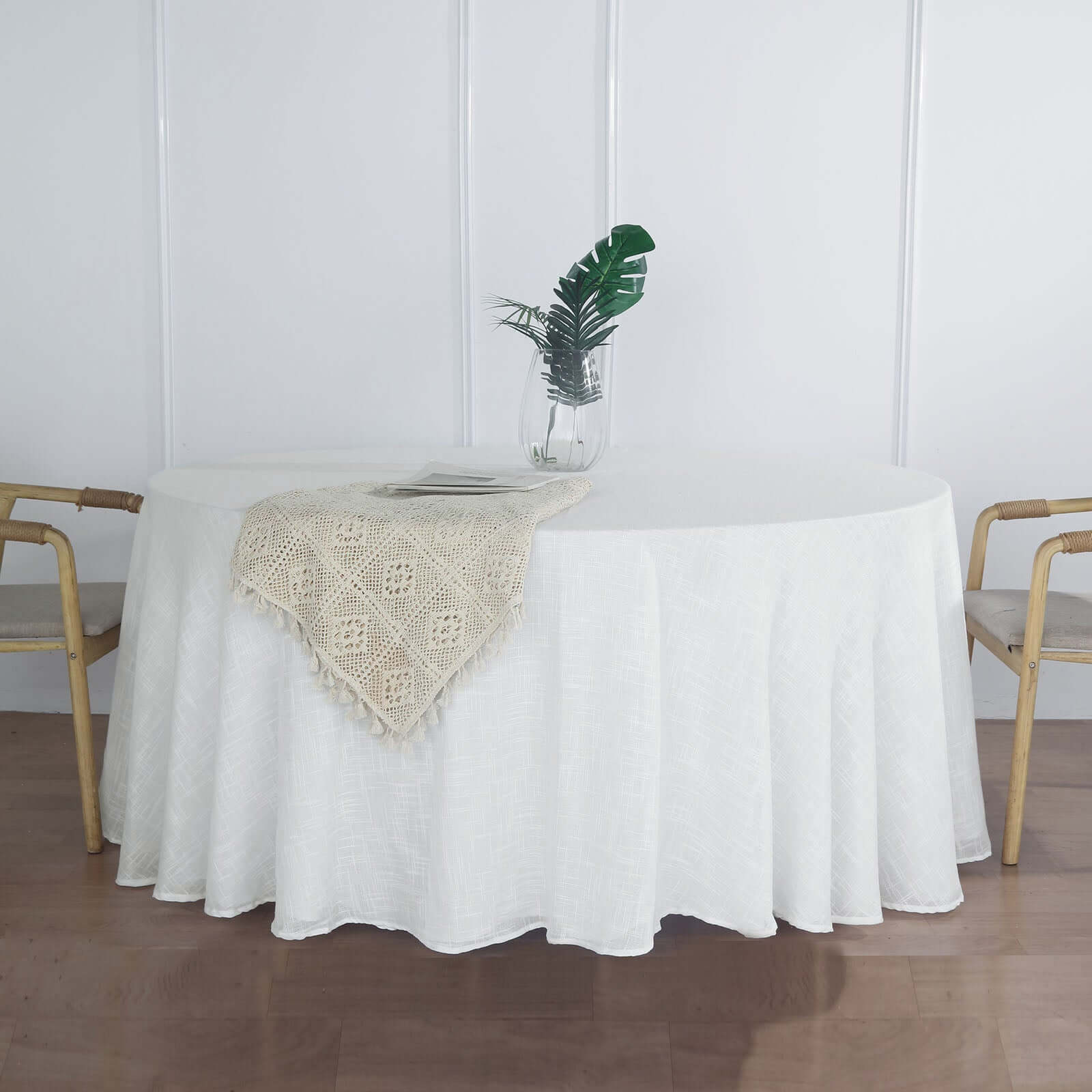 Faux Linen Round Tablecloth 120" White with Slubby Textured - Wrinkle Resistant & Seamless Table Cover for Rustic Events - Image 7