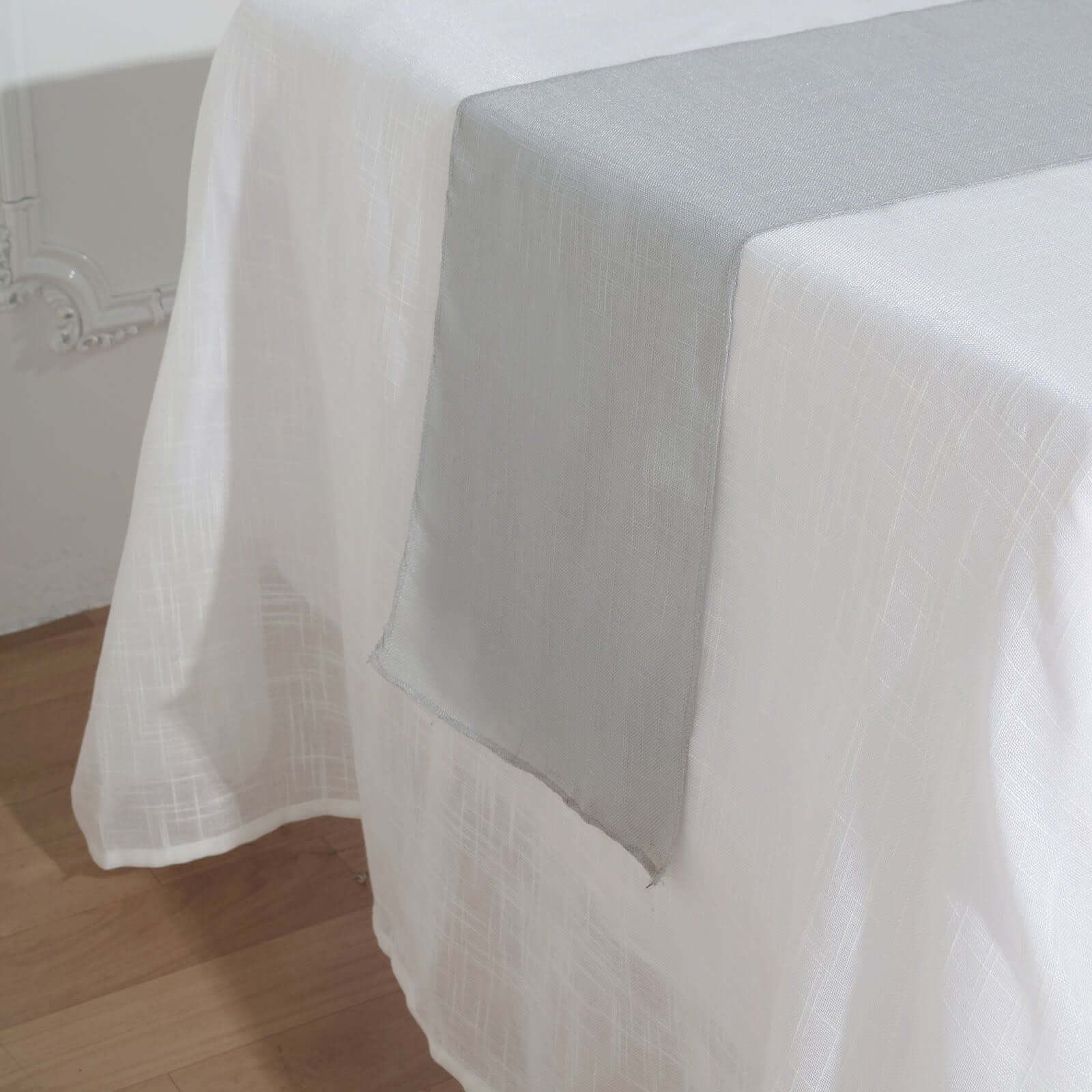 Faux Linen Table Runner 12"x108" Silver - Slubby Textured & Wrinkle Resistant