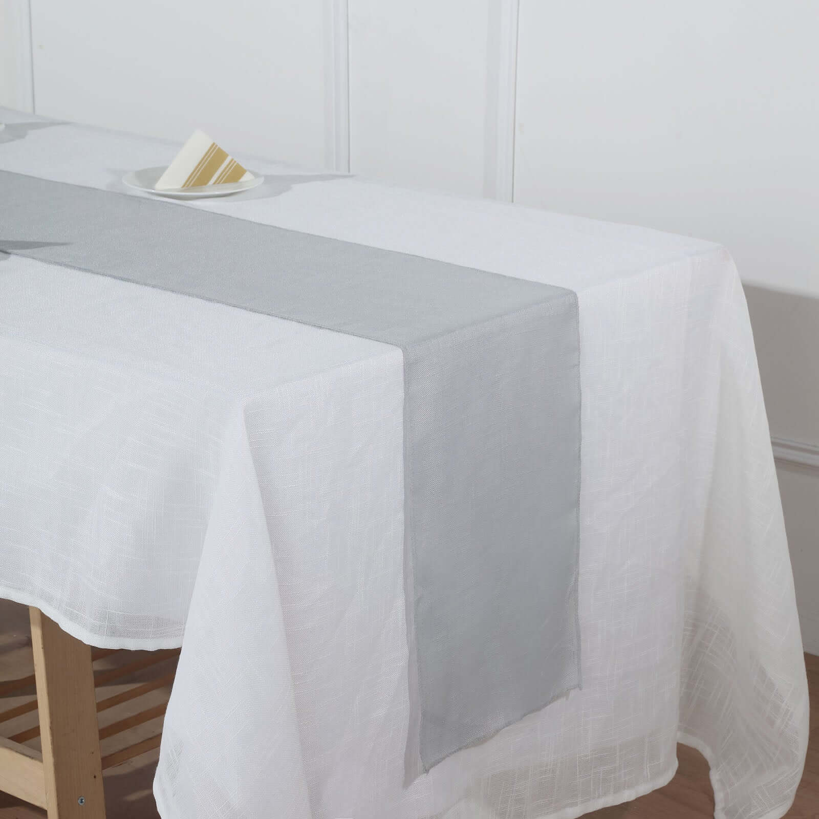 Faux Linen Table Runner 12"x108" Silver - Slubby Textured & Wrinkle Resistant - Image 11