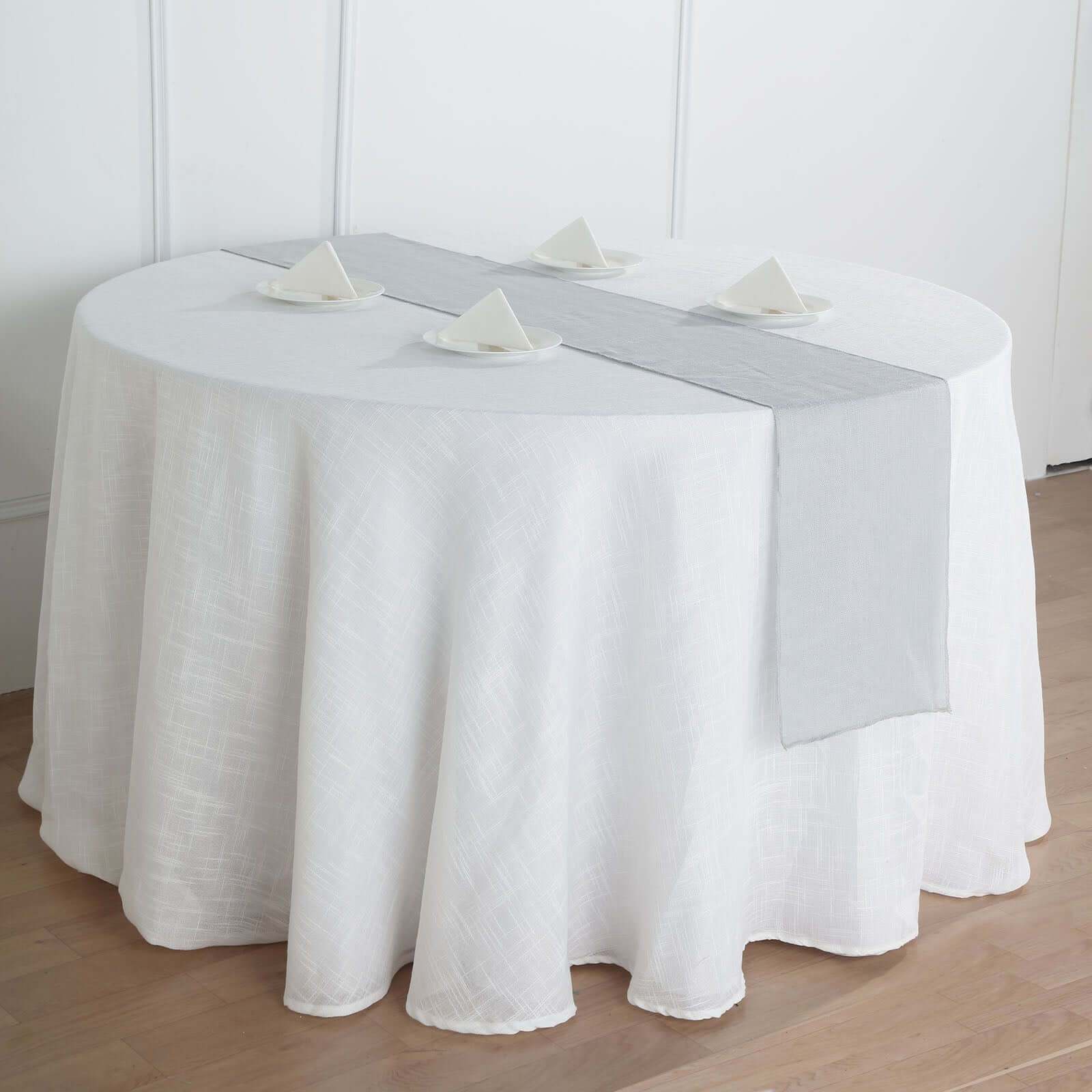 Faux Linen Table Runner 12"x108" Silver - Slubby Textured & Wrinkle Resistant - Image 2