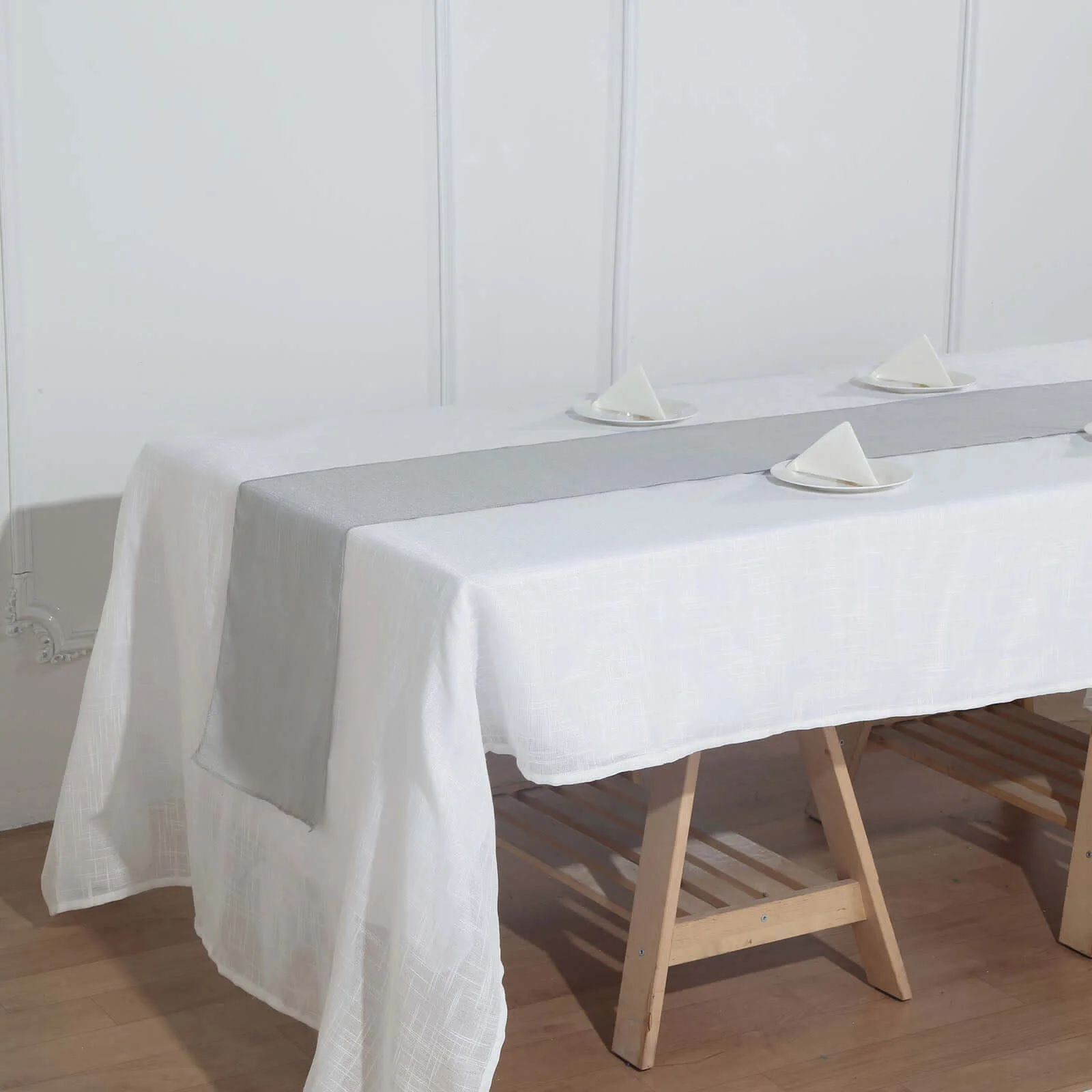 Faux Linen Table Runner 12"x108" Silver - Slubby Textured & Wrinkle Resistant - Image 9