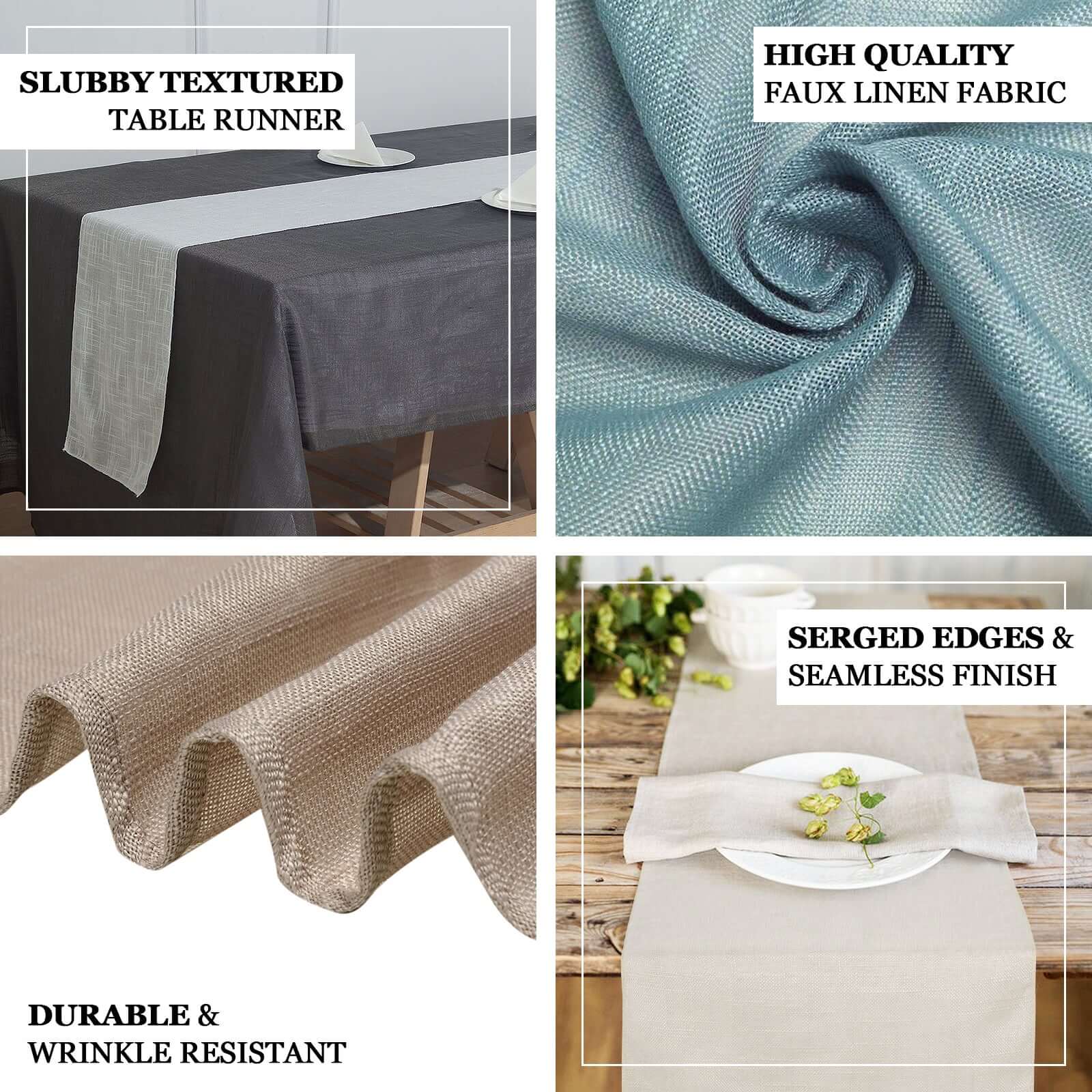 Faux Linen Table Runner 12"x108" Taupe - Slubby Textured Table Decor - Image 3