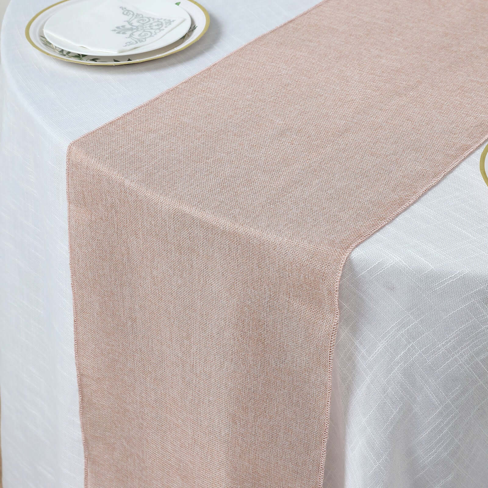Faux Linen Table Runner 14"x108" Dusty Rose - Boho Chic Rustic Table Decor - Image 10