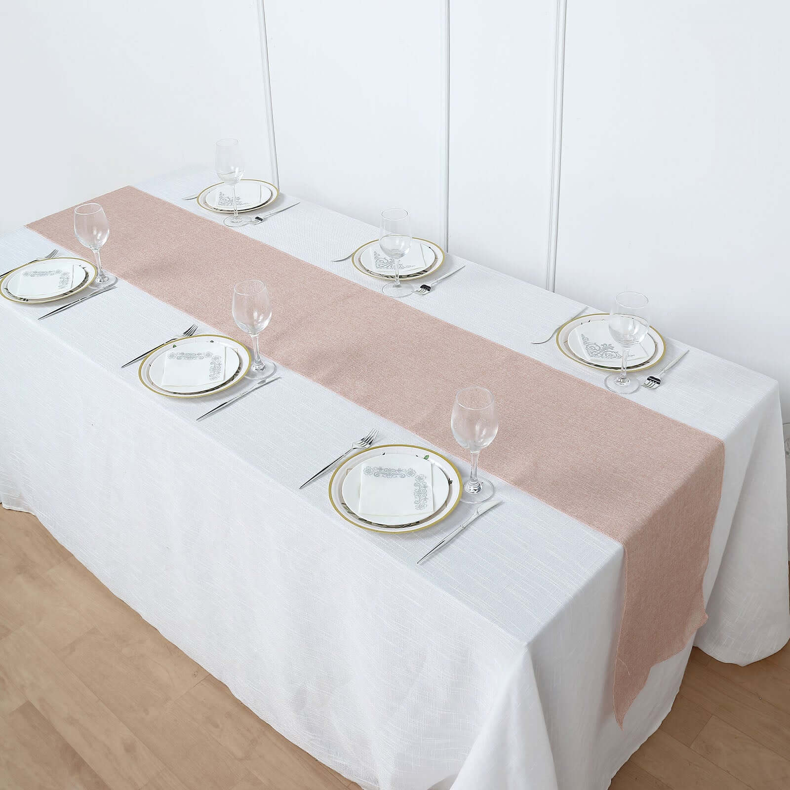 Faux Linen Table Runner 14"x108" Dusty Rose - Boho Chic Rustic Table Decor - Image 2