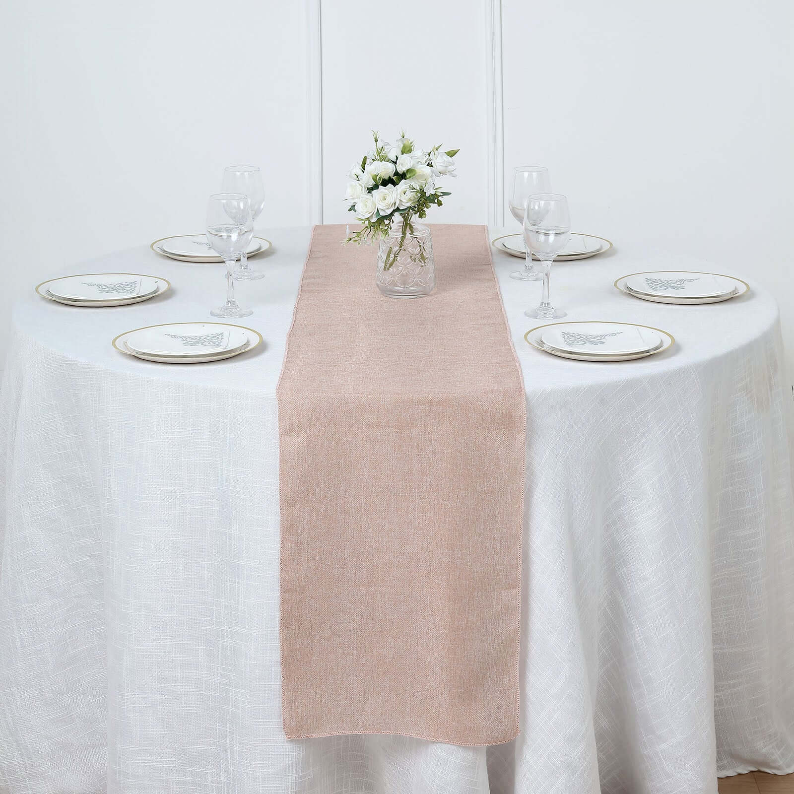 Faux Linen Table Runner 14"x108" Dusty Rose - Boho Chic Rustic Table Decor - Image 5