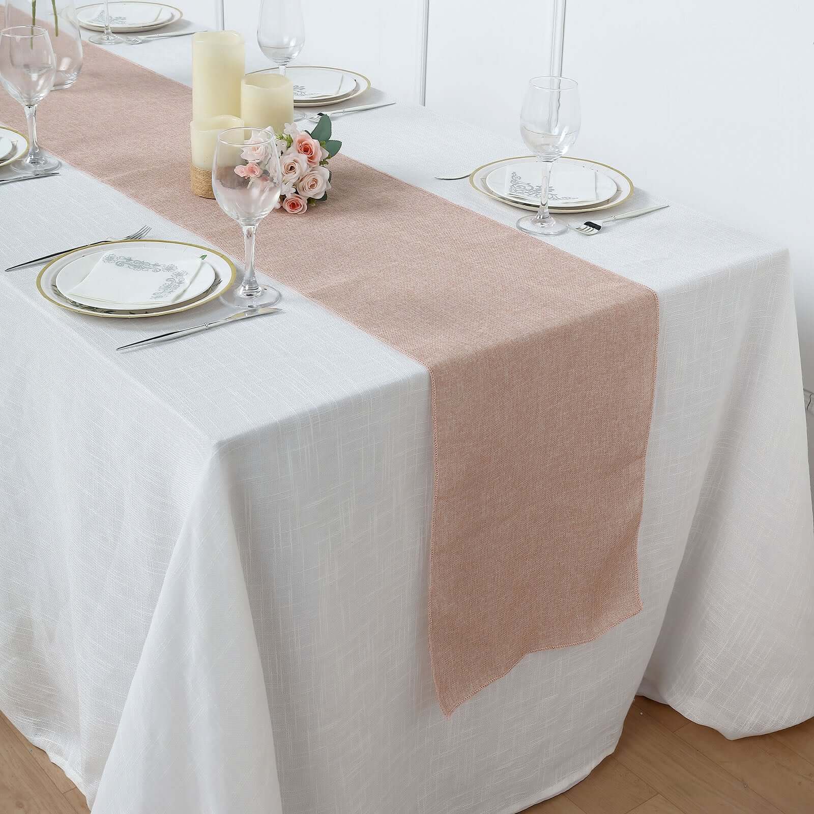 Faux Linen Table Runner 14"x108" Dusty Rose - Boho Chic Rustic Table Decor - Image 6