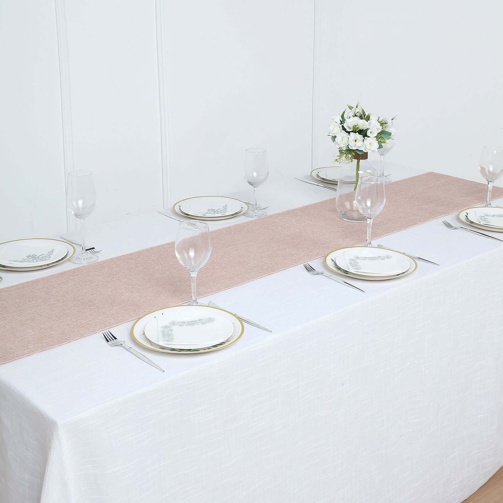 Faux Linen Table Runner 14"x108" Dusty Rose - Boho Chic Rustic Table Decor - Image 8