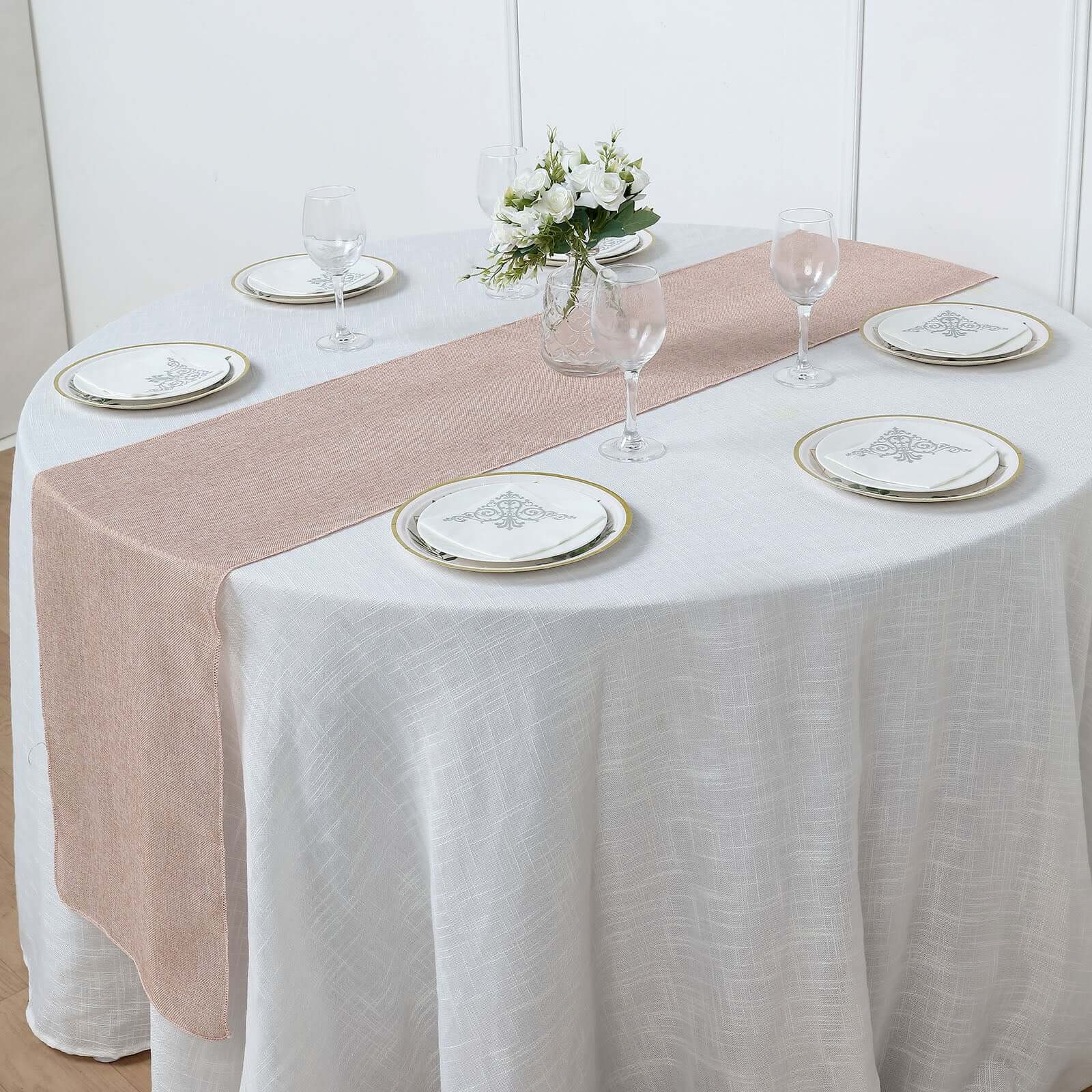 Faux Linen Table Runner 14"x108" Dusty Rose - Boho Chic Rustic Table Decor - Image 9