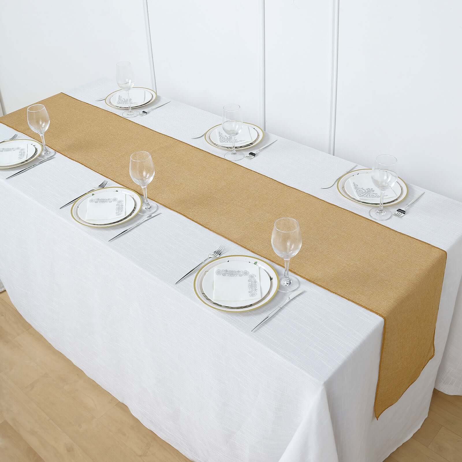 Faux Linen Table Runner 14"x108" Gold - Rustic Farmhouse Tabletop Decor - Image 2