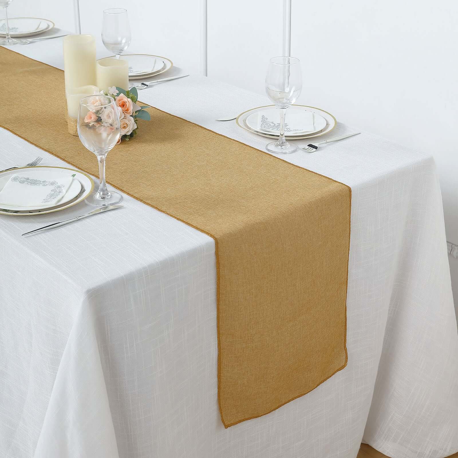 Faux Linen Table Runner 14"x108" Gold - Rustic Farmhouse Tabletop Decor - Image 6