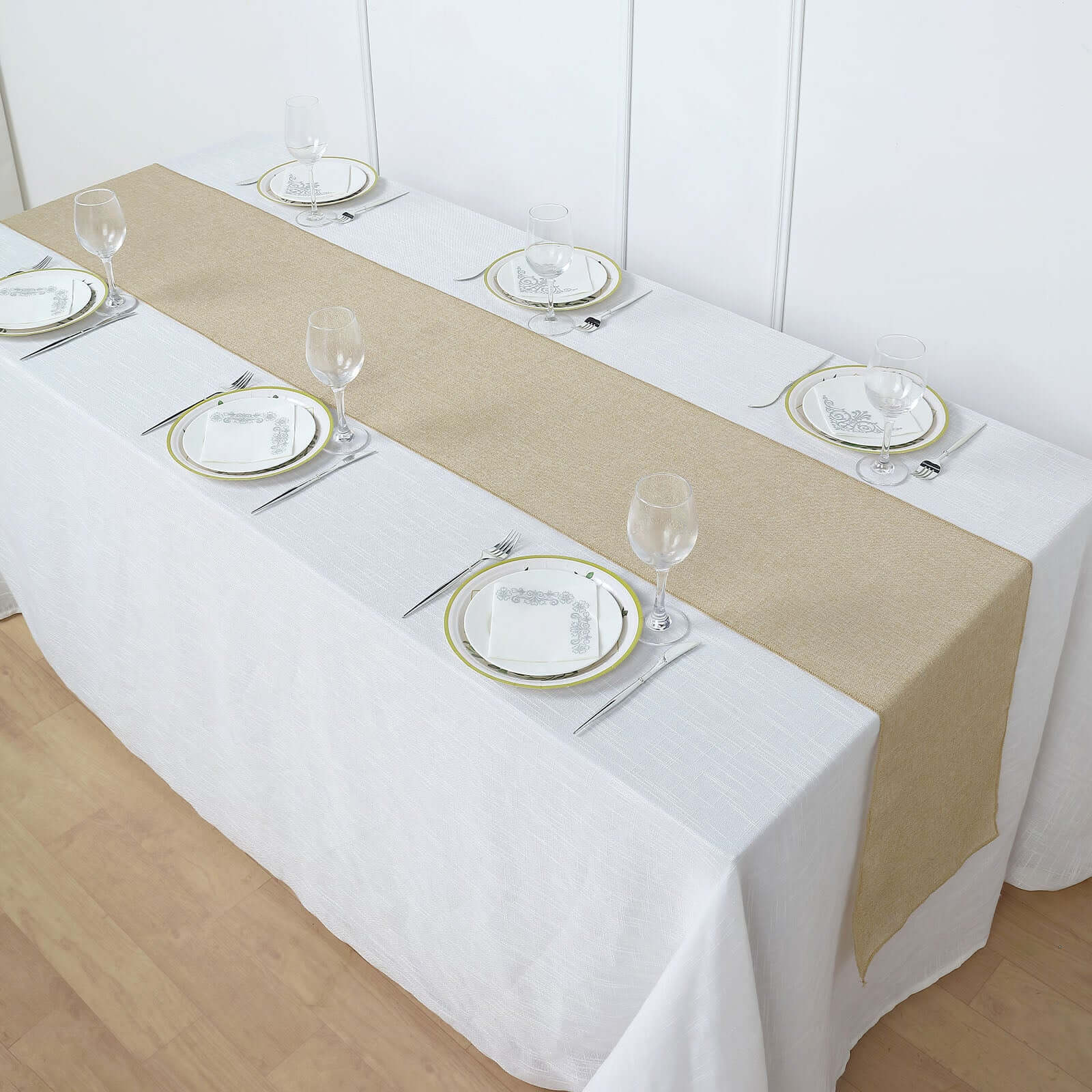 Faux Linen Table Runner 14"x108" Natural - Boho Chic Rustic Table Decor - Image 2