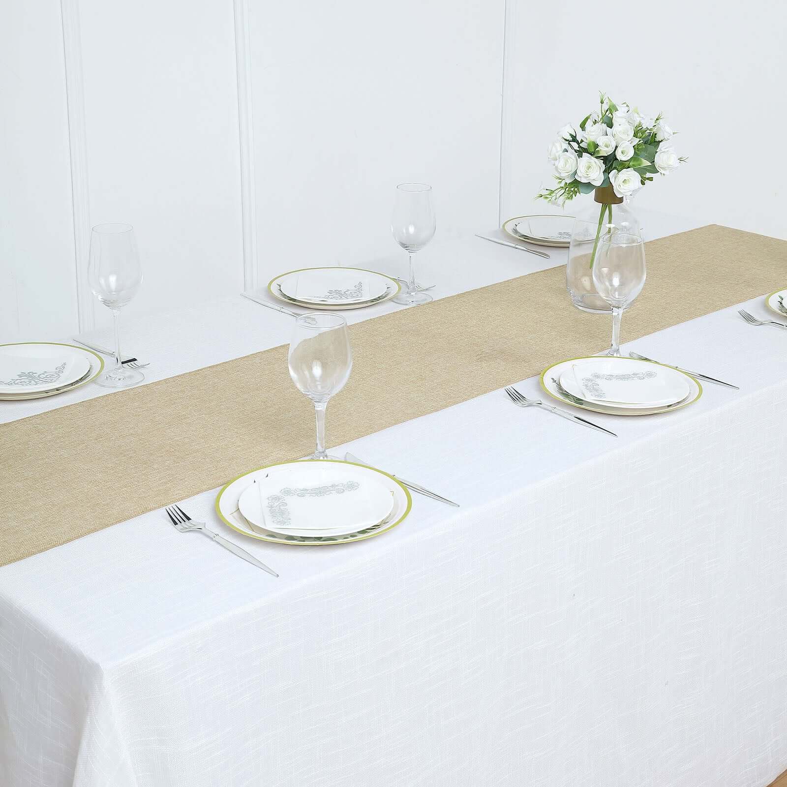 Faux Linen Table Runner 14"x108" Natural - Boho Chic Rustic Table Decor - Image 6