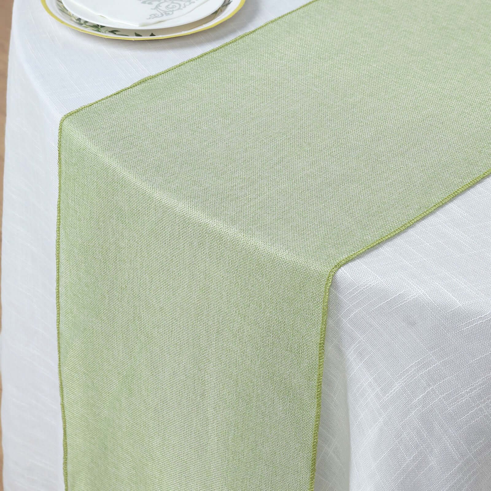 Faux Linen Table Runner 14"x108" Sage Green - Boho Chic Rustic Table Decor - Image 10