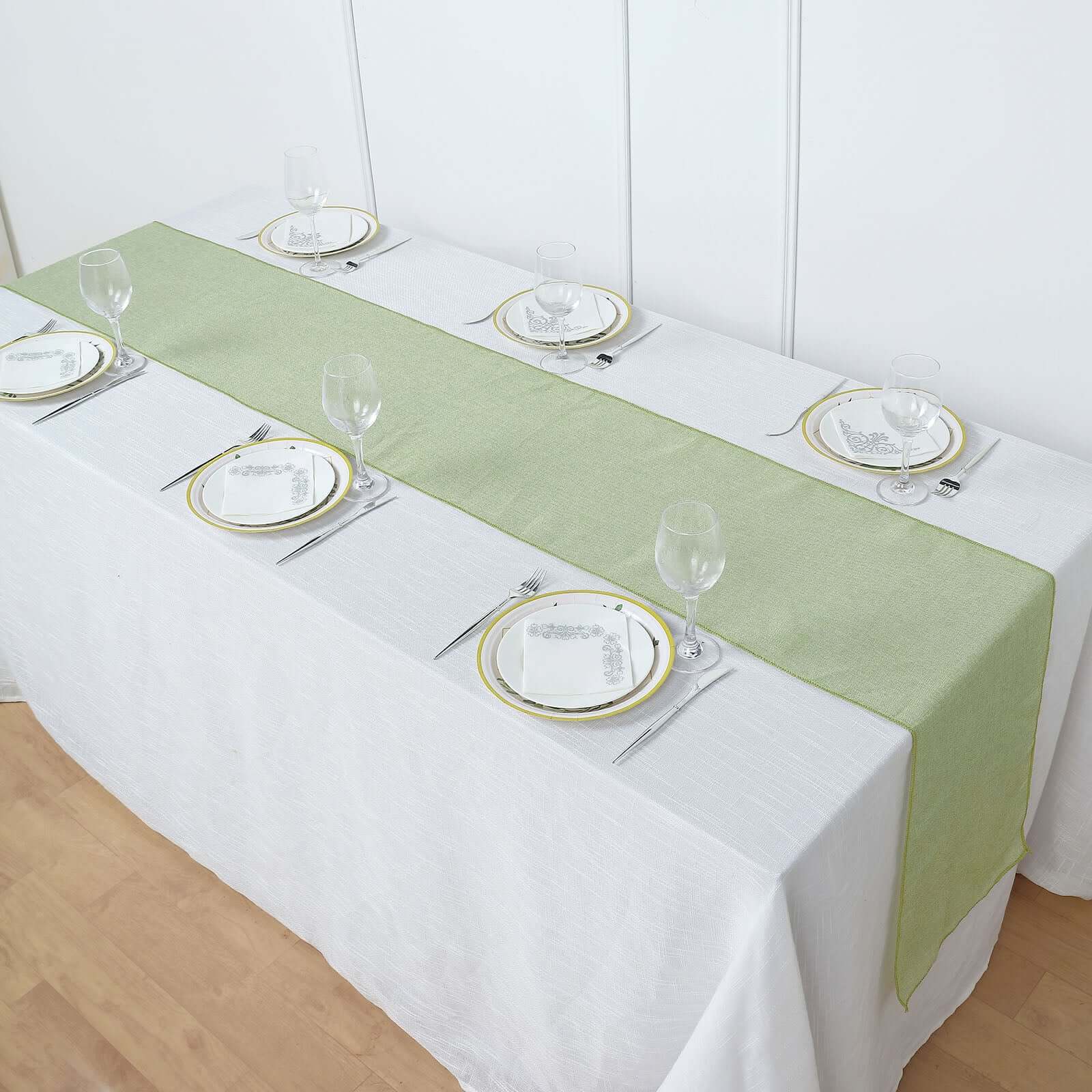Faux Linen Table Runner 14"x108" Sage Green - Boho Chic Rustic Table Decor - Image 2