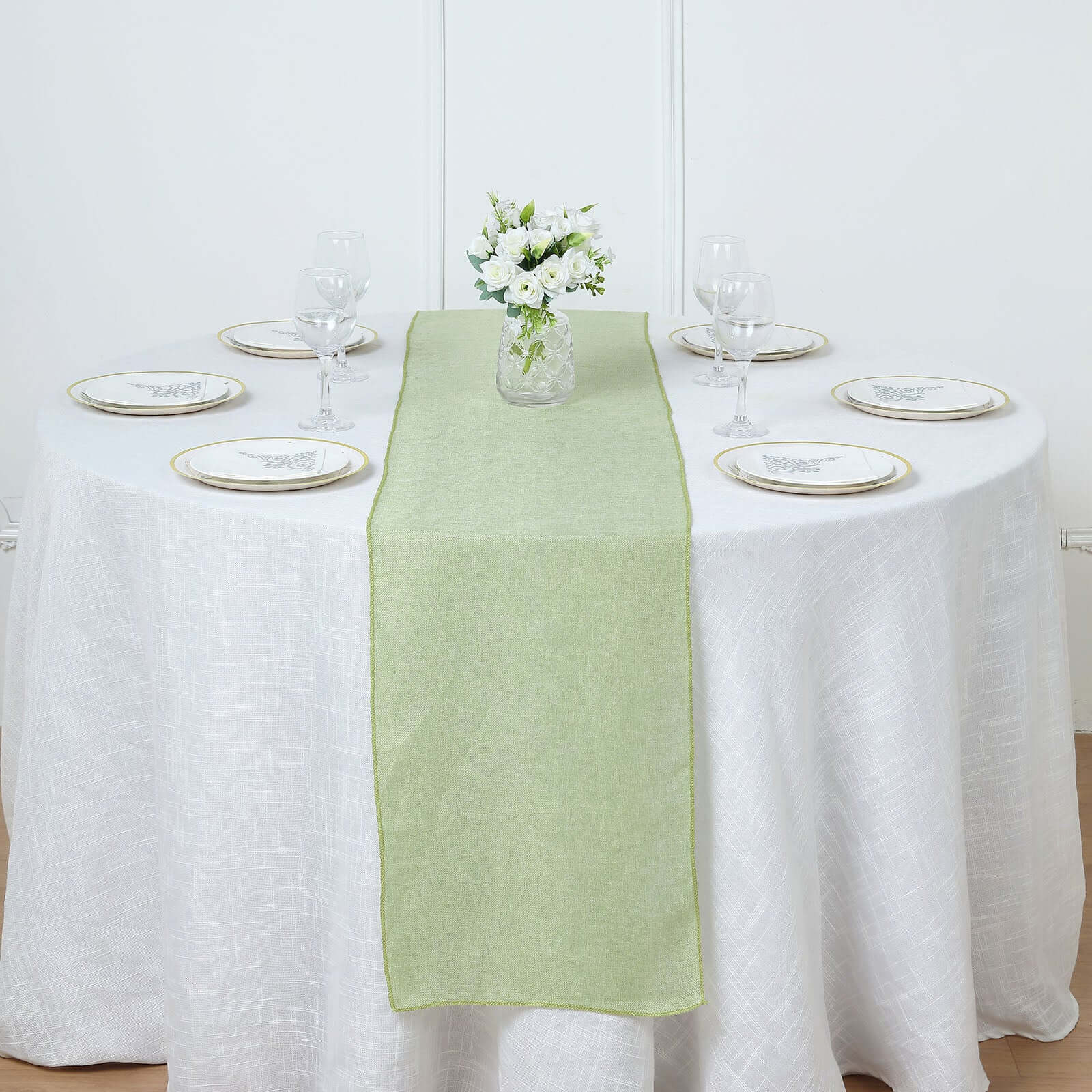 Faux Linen Table Runner 14"x108" Sage Green - Boho Chic Rustic Table Decor - Image 5