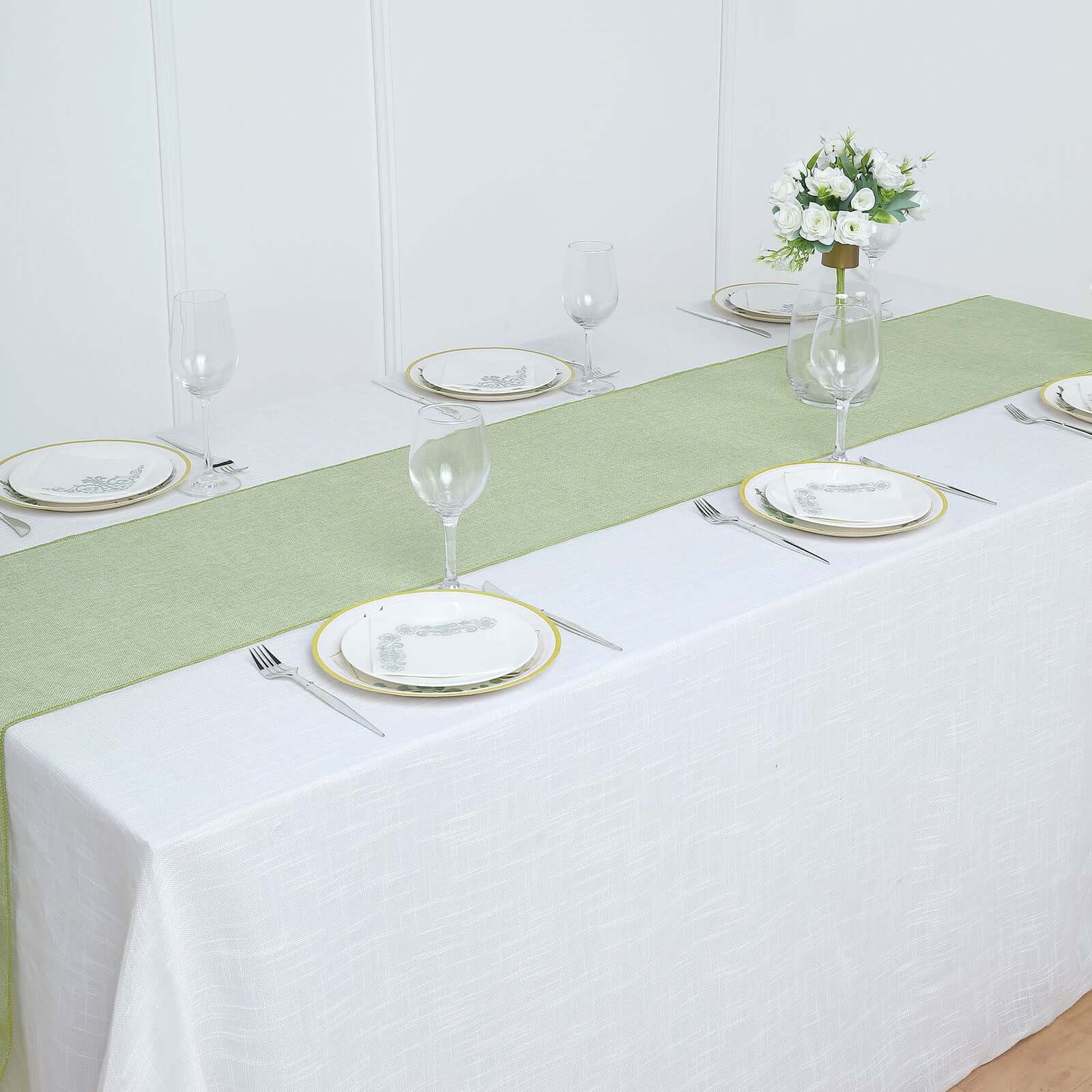 Faux Linen Table Runner 14"x108" Sage Green - Boho Chic Rustic Table Decor - Image 6
