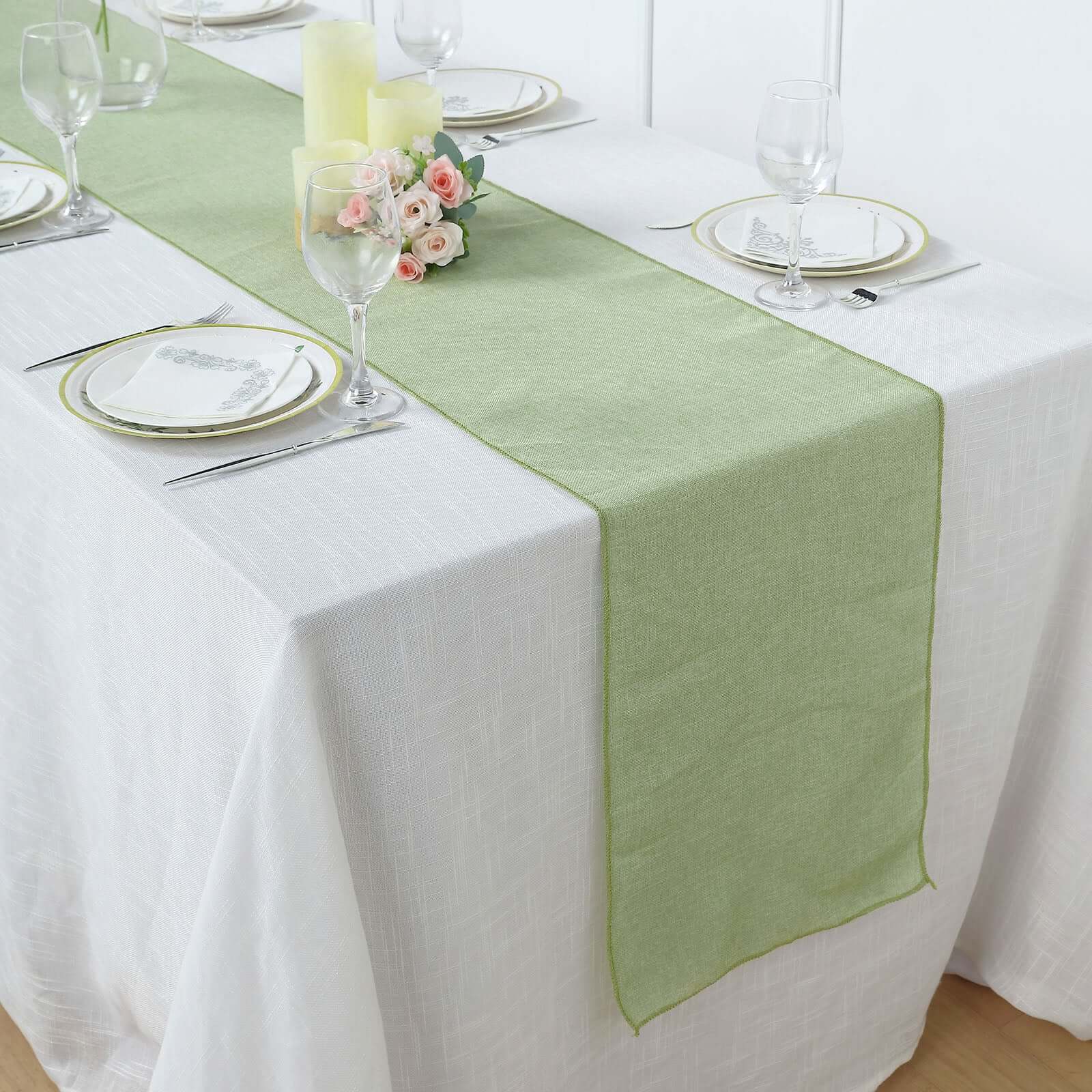 Faux Linen Table Runner 14"x108" Sage Green - Boho Chic Rustic Table Decor - Image 8